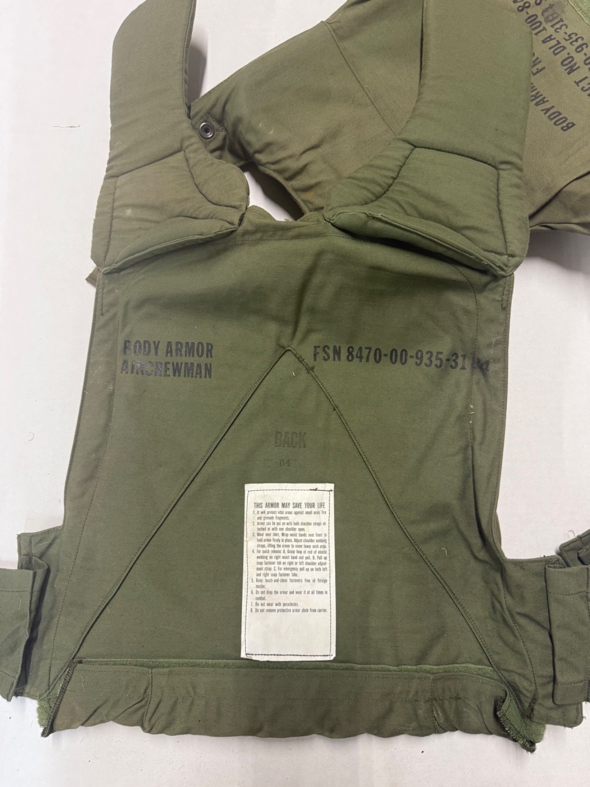 USGI Vietnam Era Aircrewman Body Armor Vest w/ Front Chicken Plate Size Regular