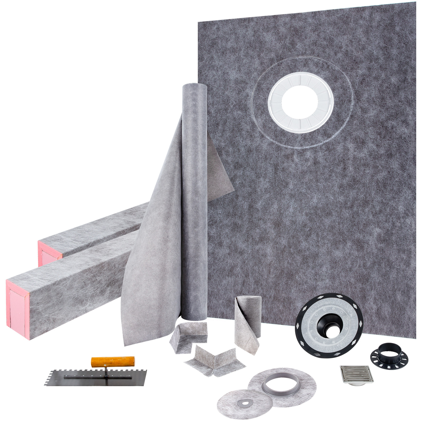 Uimoso Shower Curb Kit 38"x60" with Offset Drain ABS Waterproofing