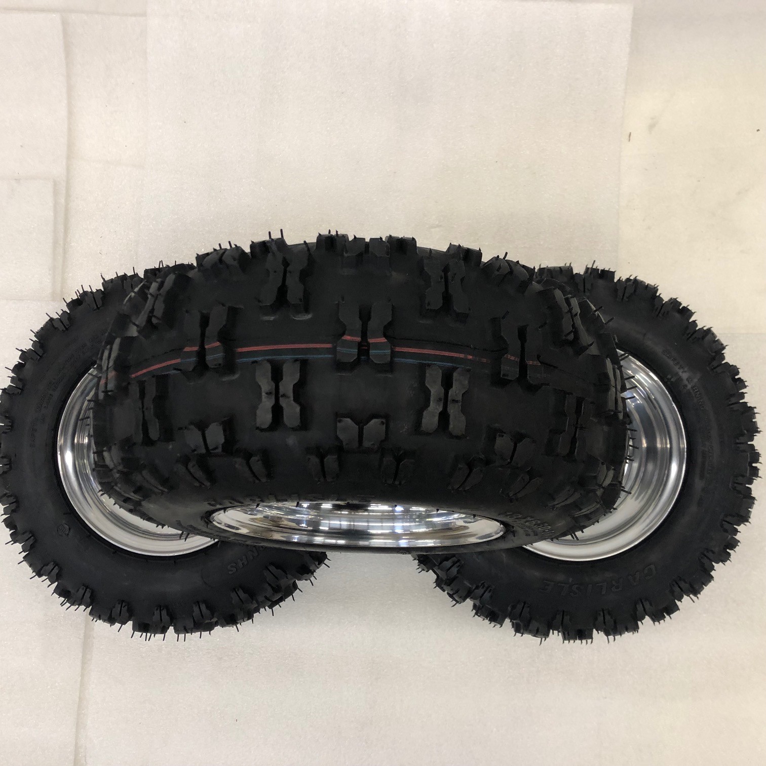 Honda ATC 70 DWT Polished Aluminum Front and Rear Wheels Rims Snow Hog Tires 18"