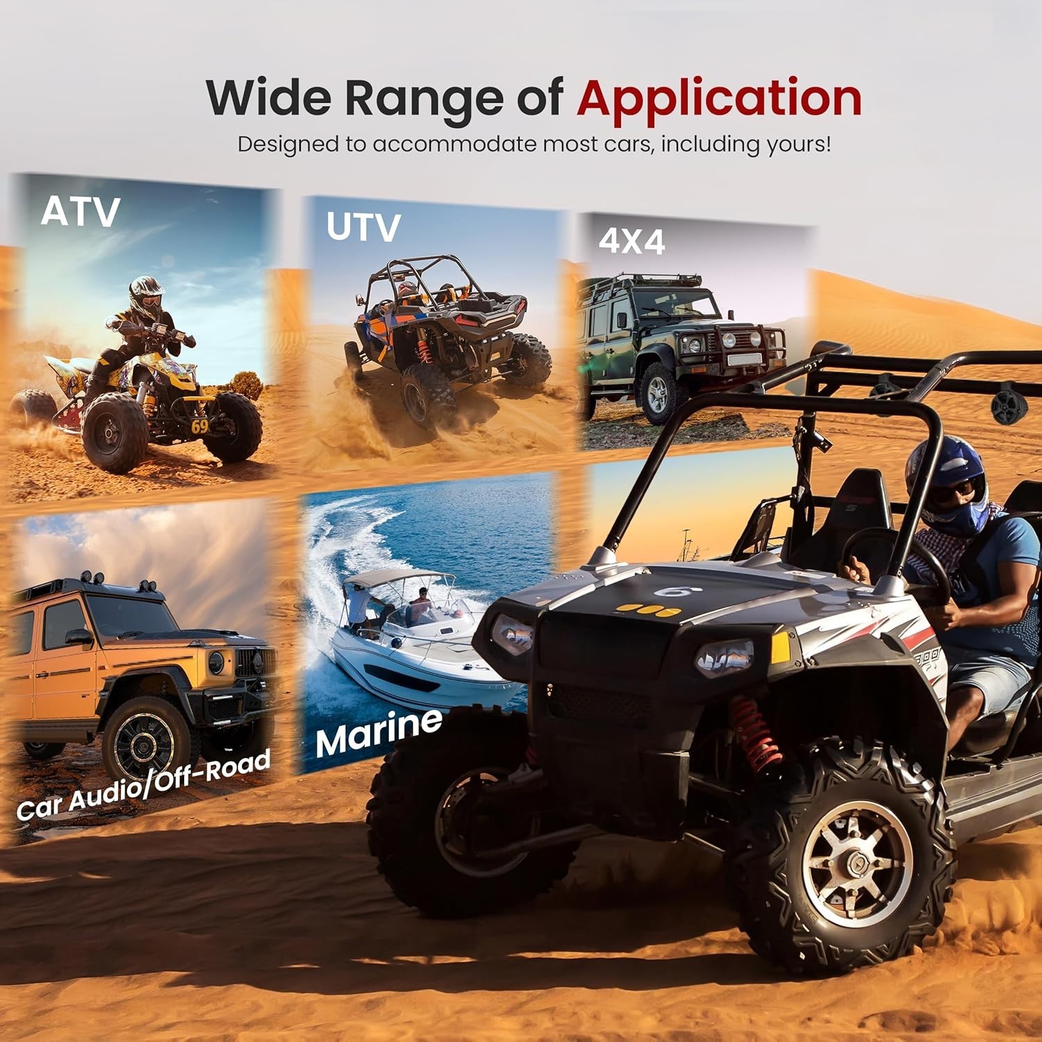 Pyle 6.5'' Water-Resistant Marine Off-Road Speakers - 1200 Watt Amplifier