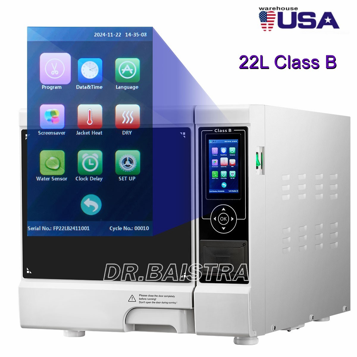 22L Dental Class B Medical Autoclave Vacuum Steam Sterilize With printer &Drying