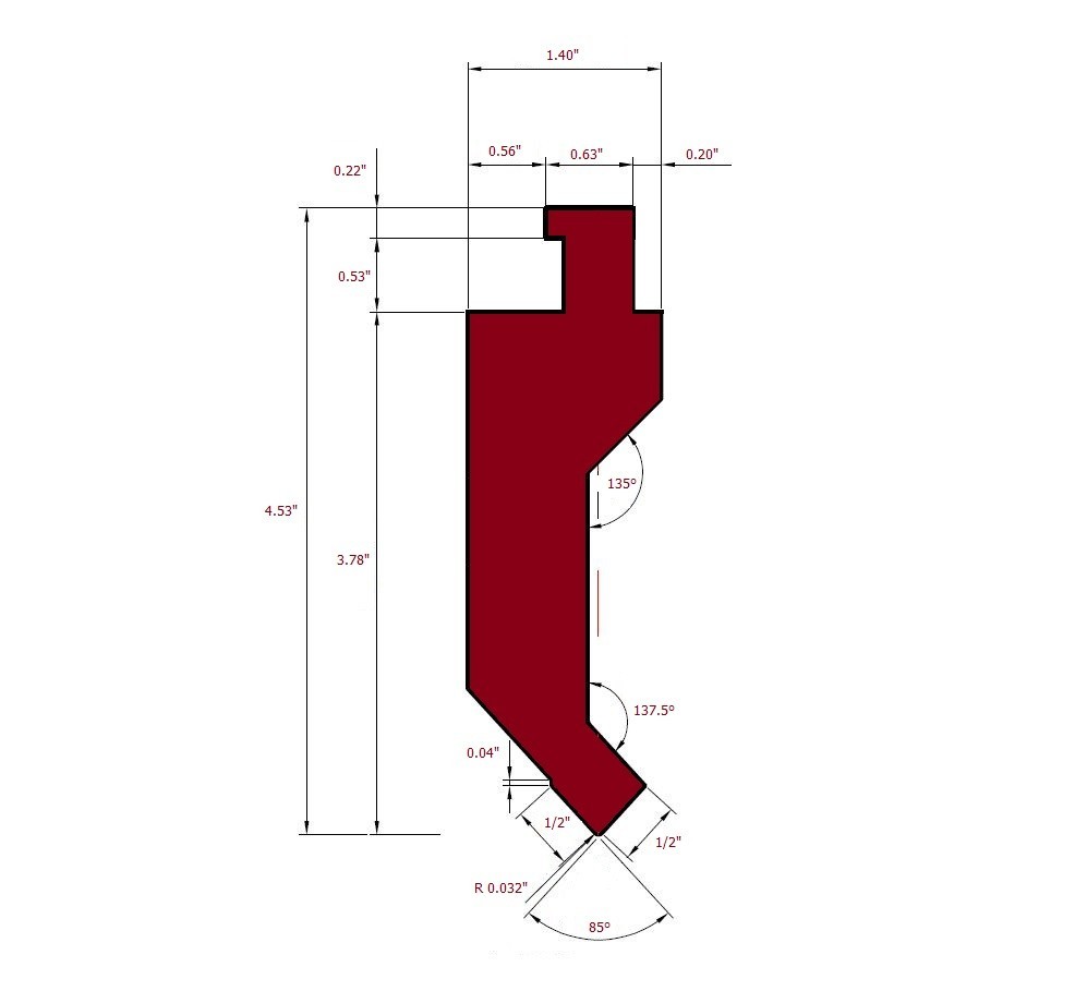 NEW 16.33” American Type 85° Press Brake Punch Die with Working Height: 3.78"