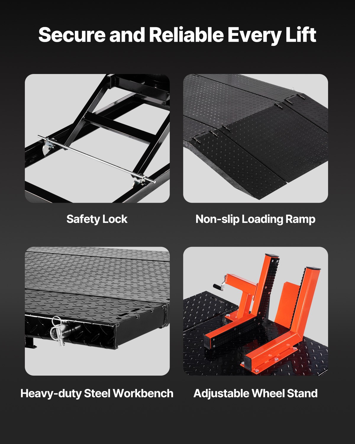 VEVOR Motorcycle Jack Lift 1500lb Pneumatic Motorcycle Jack Removable Workbench