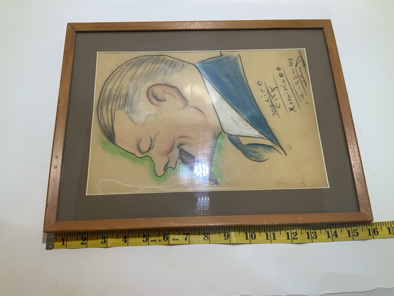 Vintage Mexico City Caricature Man With Cigar Xochimilco 1944 Rare Signed Art