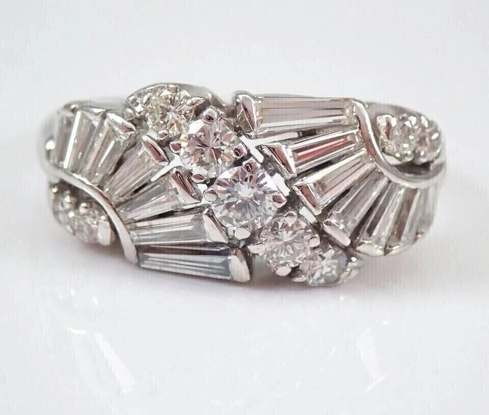 2.50Ct Baguette Cut Moissanite Band Engagement Ring 14K White Gold Plated