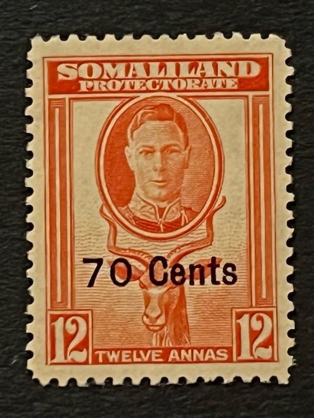 Travelstamps: 1942 Somaliland Stamps Sc #122 Sg 111 - 70c on 12 Annas KGVI MOGH