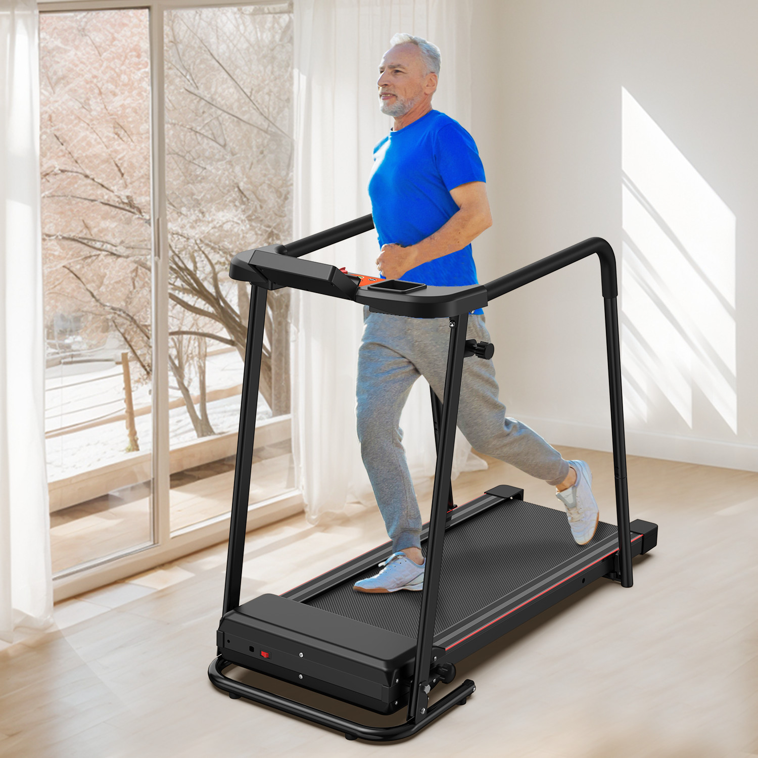 Walking Treadmills for Home Seniors with Extended Handrails for Recovery Fitness