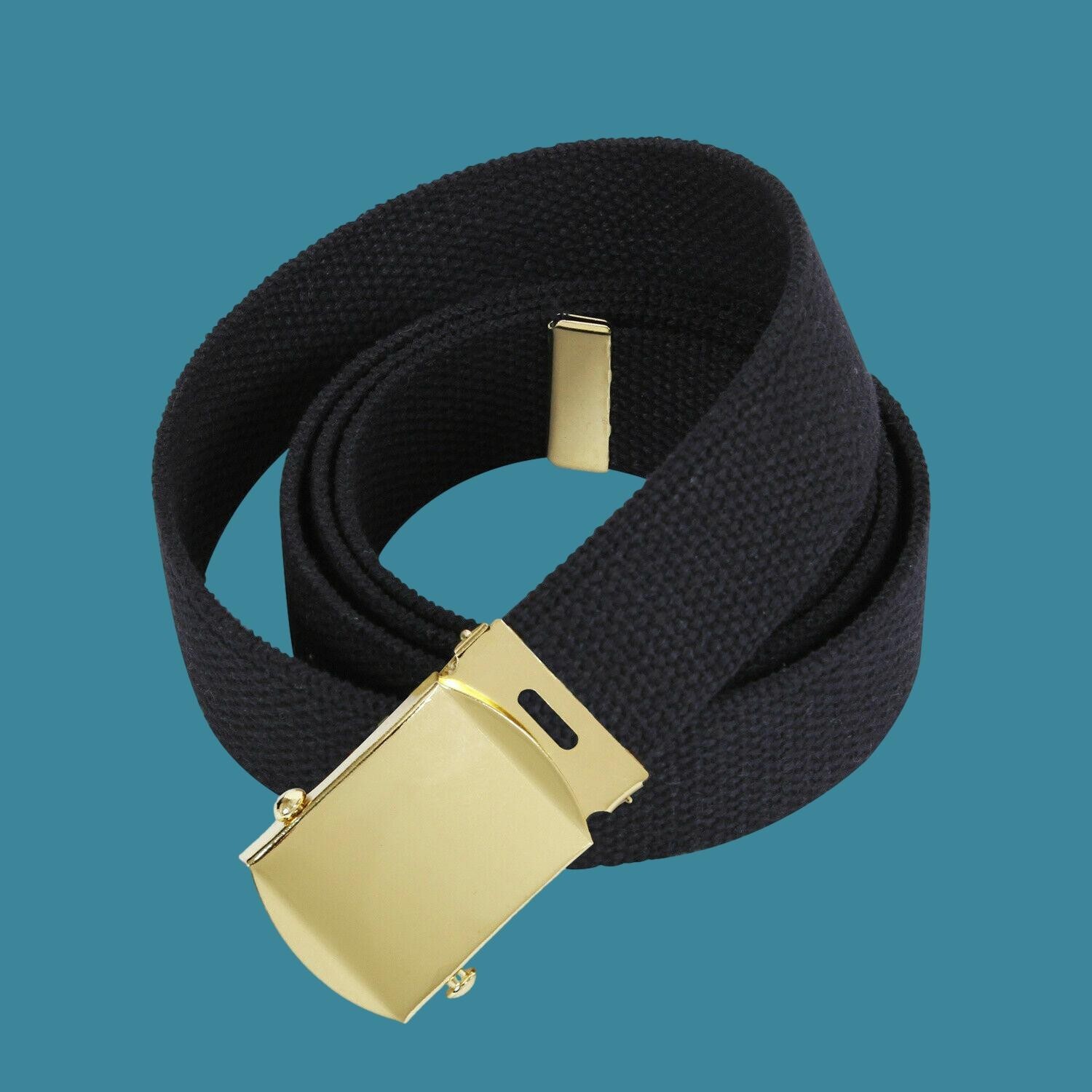 U.S MILITARY BLACK WEB BELT WITH BRASS BUCKLE U.S.A MADE 54" MILITARY GRADE WEB