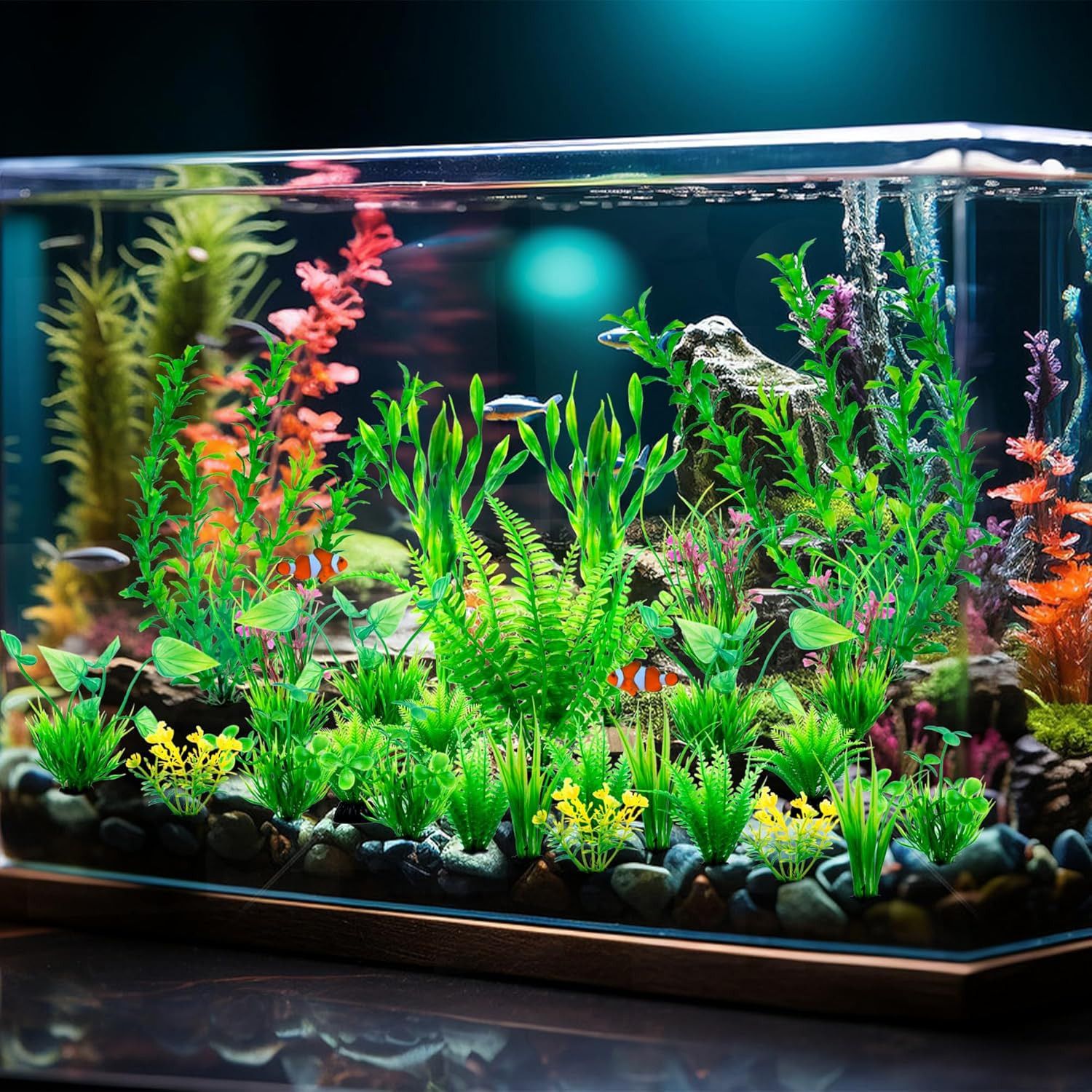 Artificial Green Plastic Plants 26 PCS for Fish Tank Decorations Fish Tank Decor