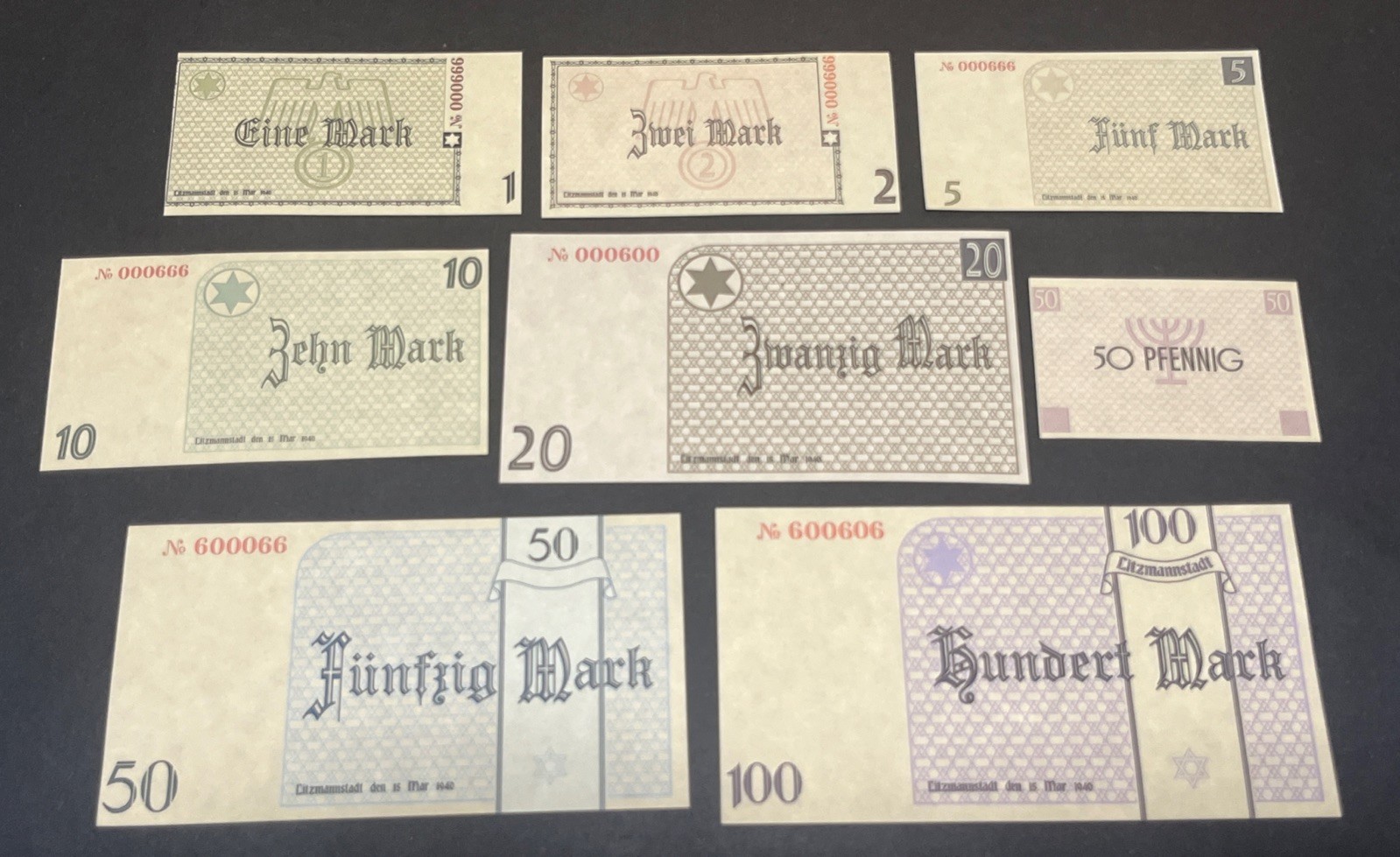 WWII WW2 German Third Reich Jewish Pfennig Mark Banknote Set Notes Currency