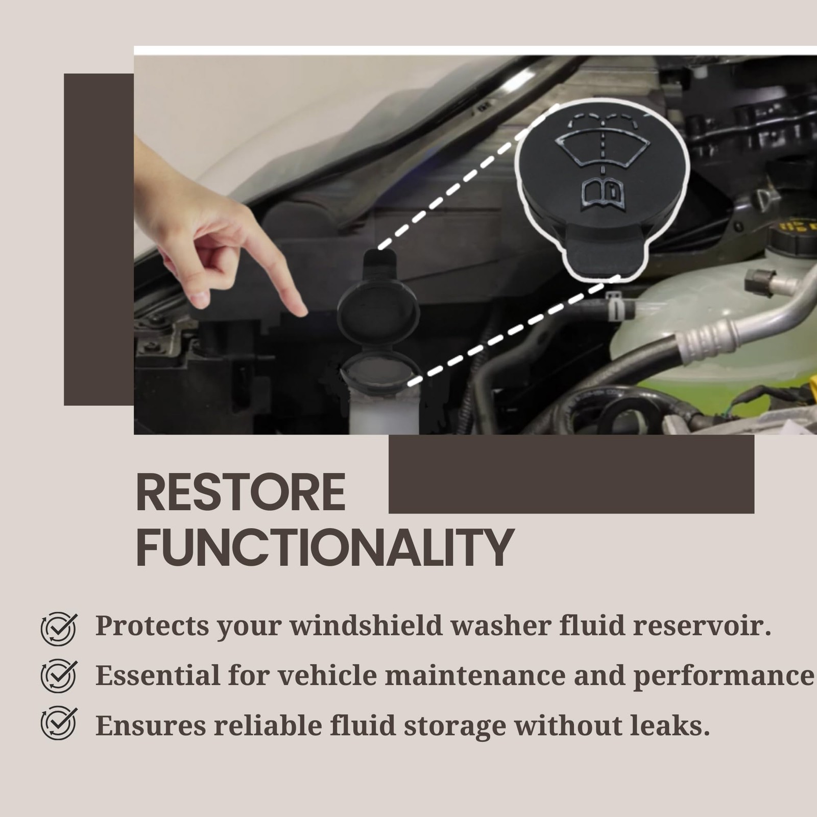 Windshield Wiper Fluid Cap - OEM Replacement Washer Reservoir Black