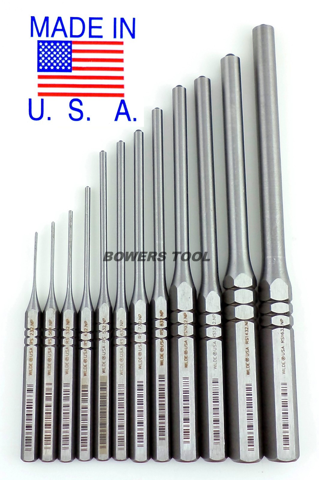 Wilde Tool 12pc Professional Roll Pin Spring Punch Set MADE IN USA w Pouch