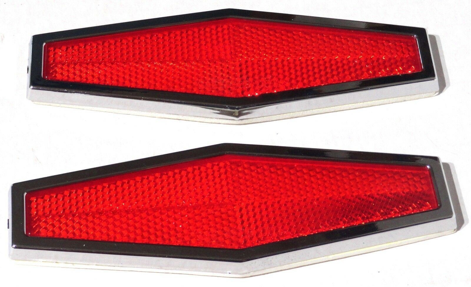Red Hexagon Reflectors 1-3/4" x 5-1/2 Acrylic Lens Chrome Trim Stick-On GG#80864