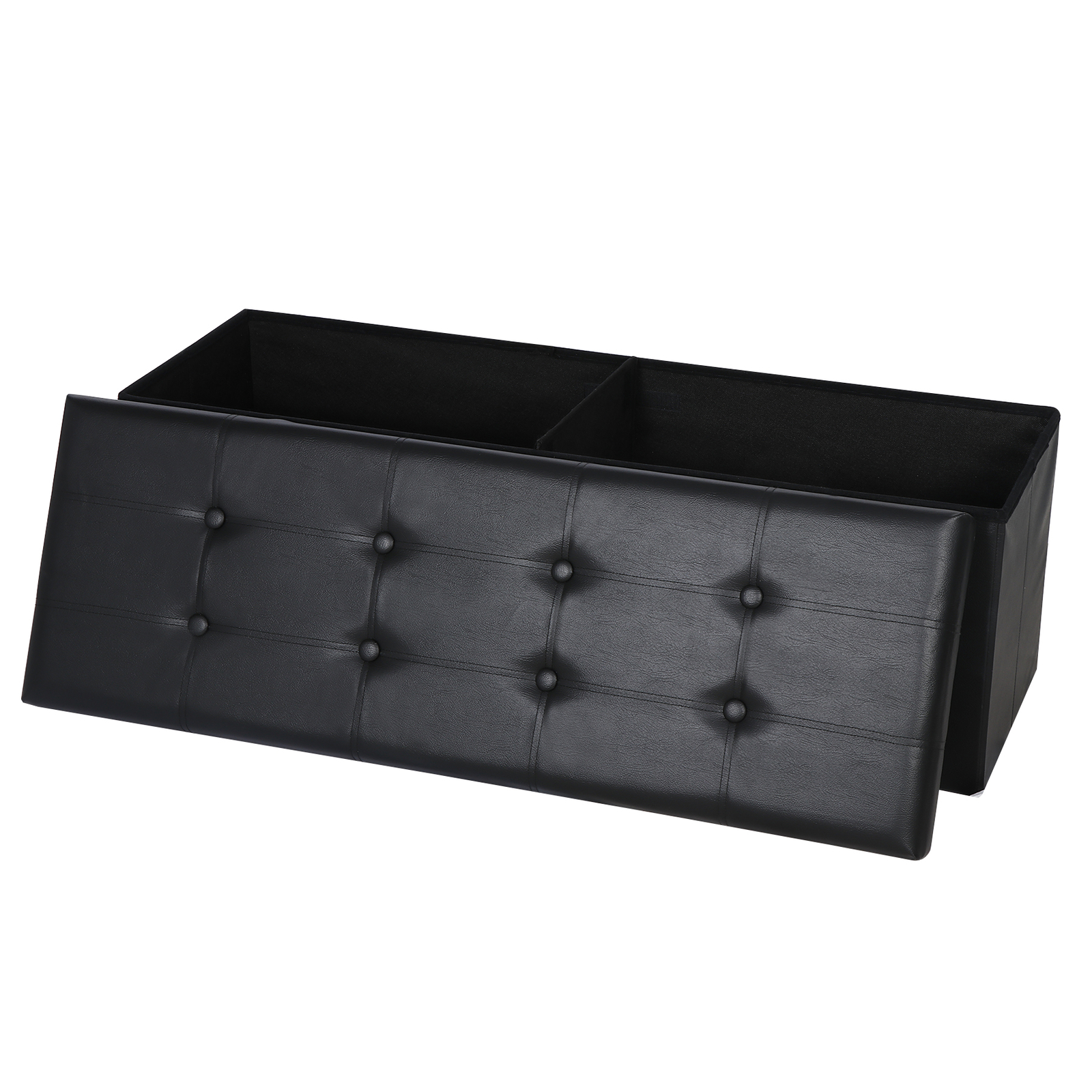 43 Inches Folding Storage Ottoman Bench Storage Chest Footrest wi/ Divider Black