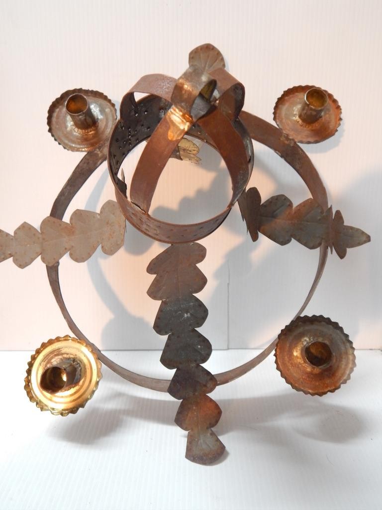 RARE2FIND VINTAGE ANTQ MEXICAN ORNATE TIN HANGING CANDLABRA CANDLE STICK HOLDER