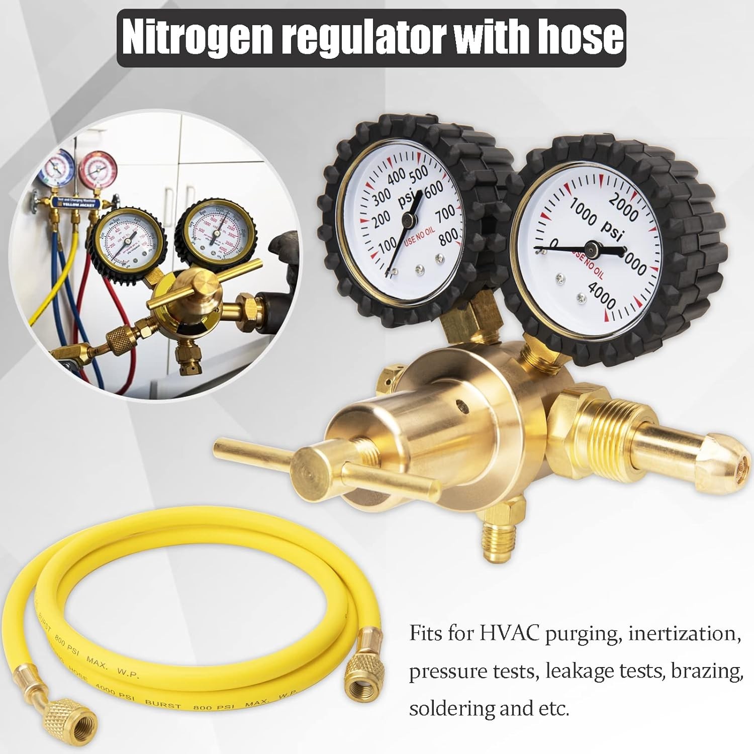 Nitrogen Gas Regulator 0-800 PSI Delivery Pressure with 80inch Hose CGA580 New