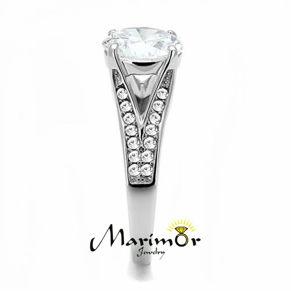 Women's 3.17 Ct Round Cut Zirconia Stainless Steel Engagement Ring Size 5-10