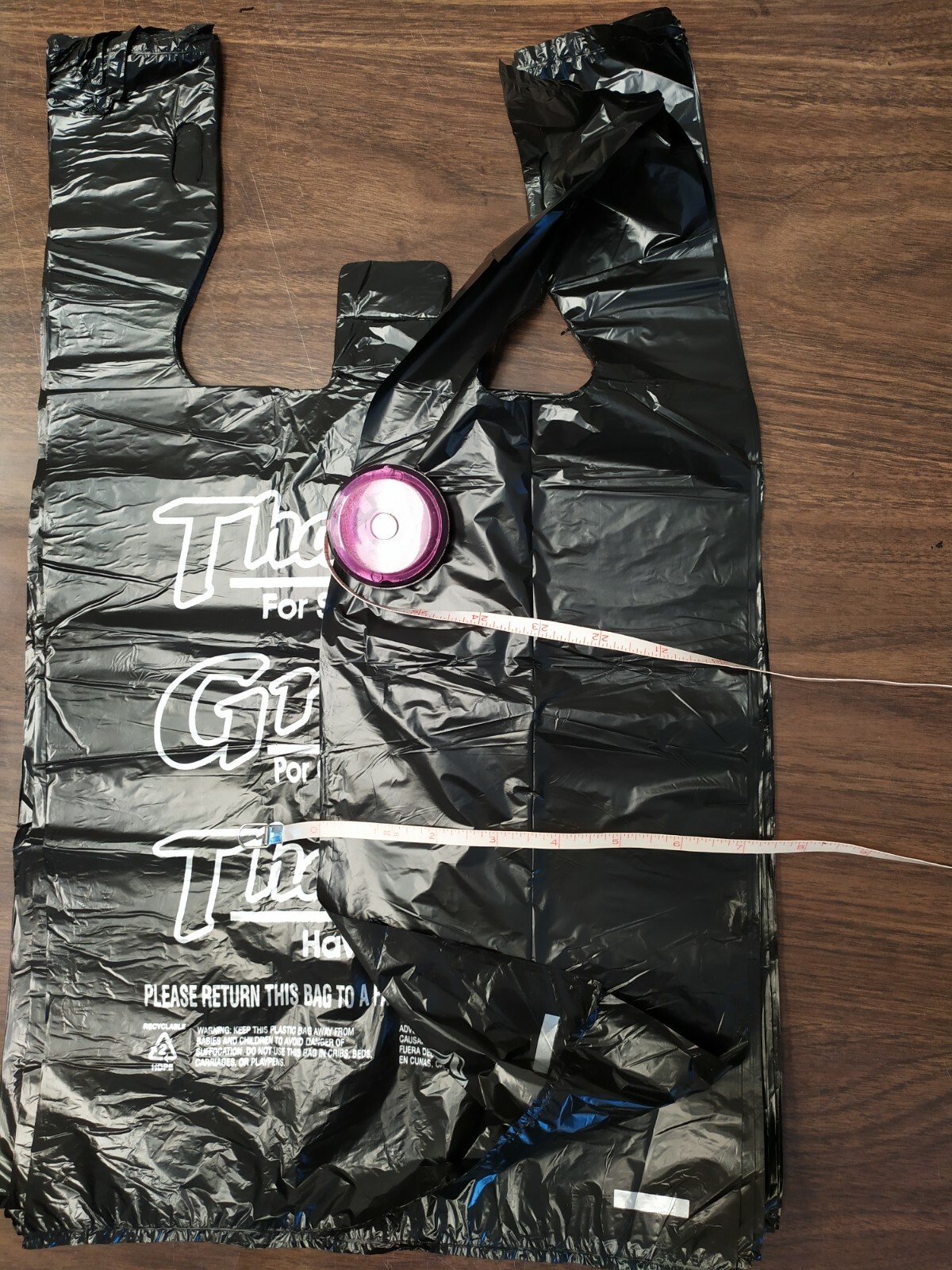 1/6 Large 20 x 6.5 x 11.5 BLACK Thank you T-Shirt Plastic Grocery Shopping Bags