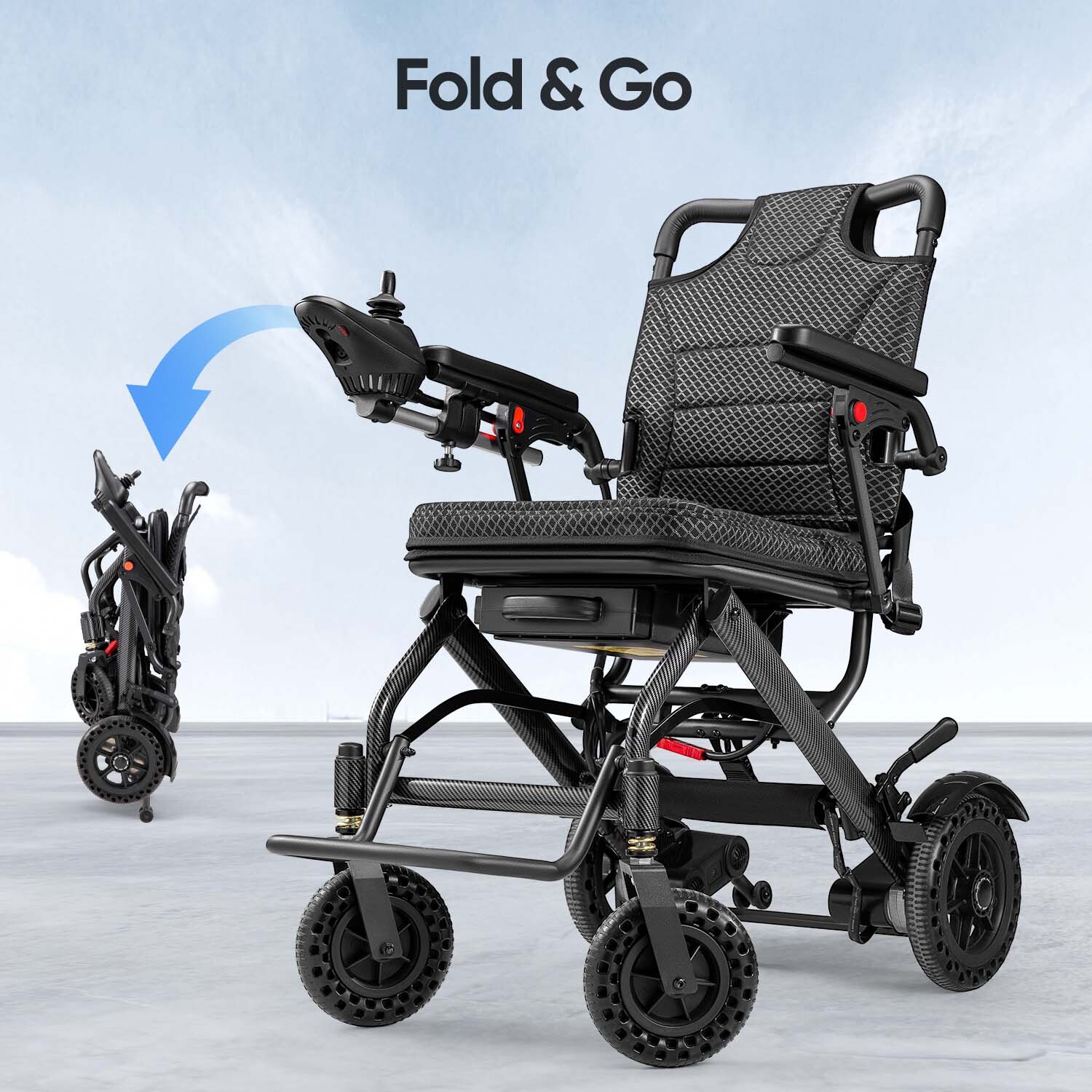 Lightweight 38Lb Foldable Electric Wheelchair Intelligent 300Lb All Terrain FDA