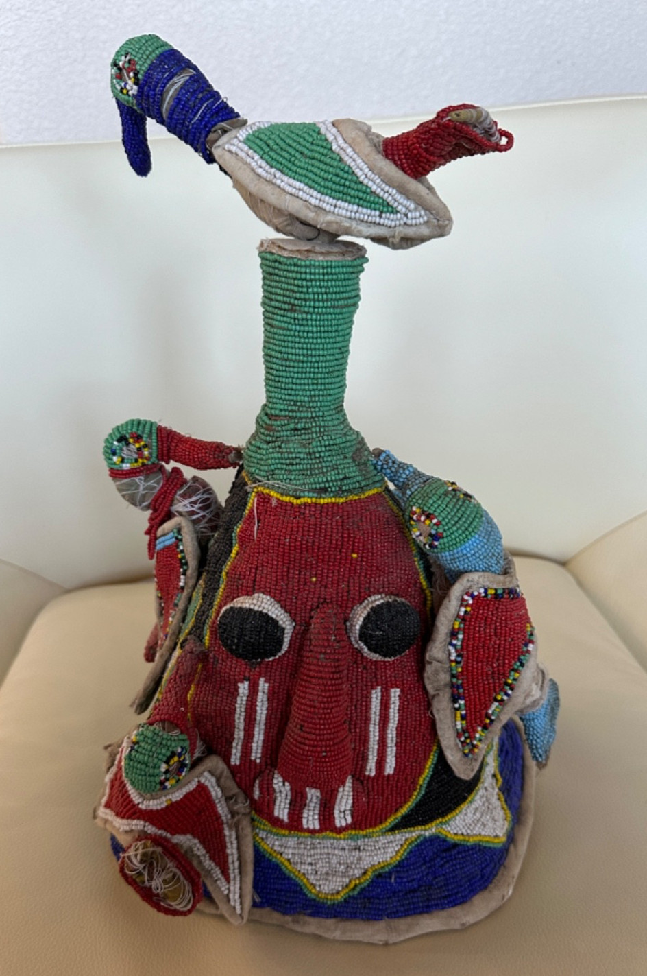 YORUBA BEAD COVERED BIRD HAT 16"  1900S