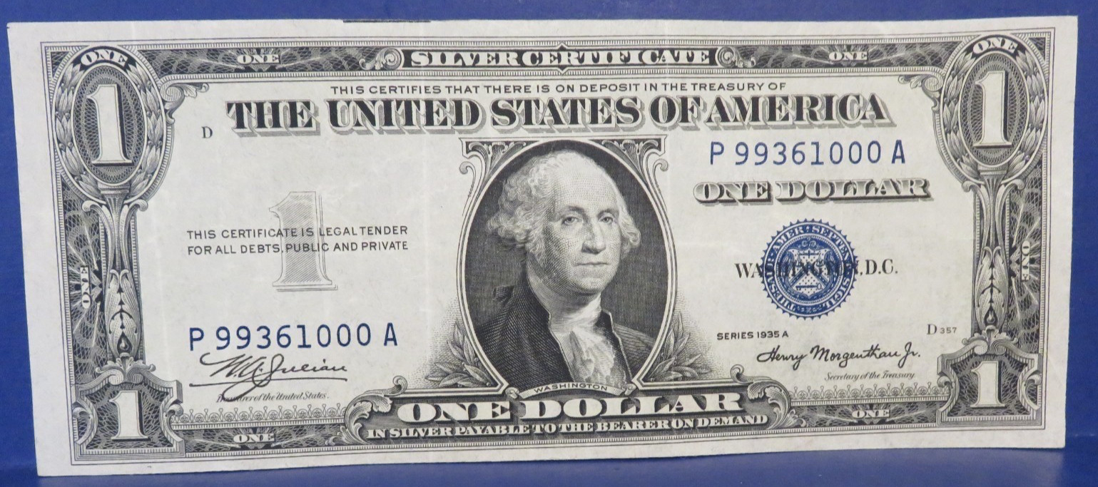 1935-A $1 US Silver Cert *Scarce P-A Block Non-Mule* Fr 1608 XF+ Nice Serial