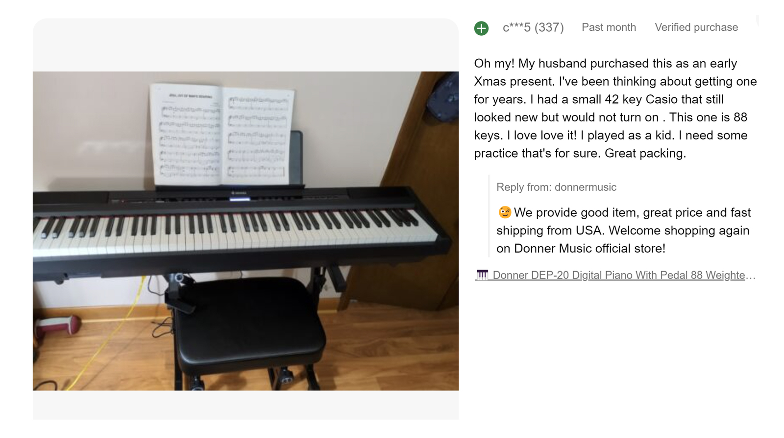 Donner DEP-20 Lite Digital Piano Keyboard with Stand and Pedal