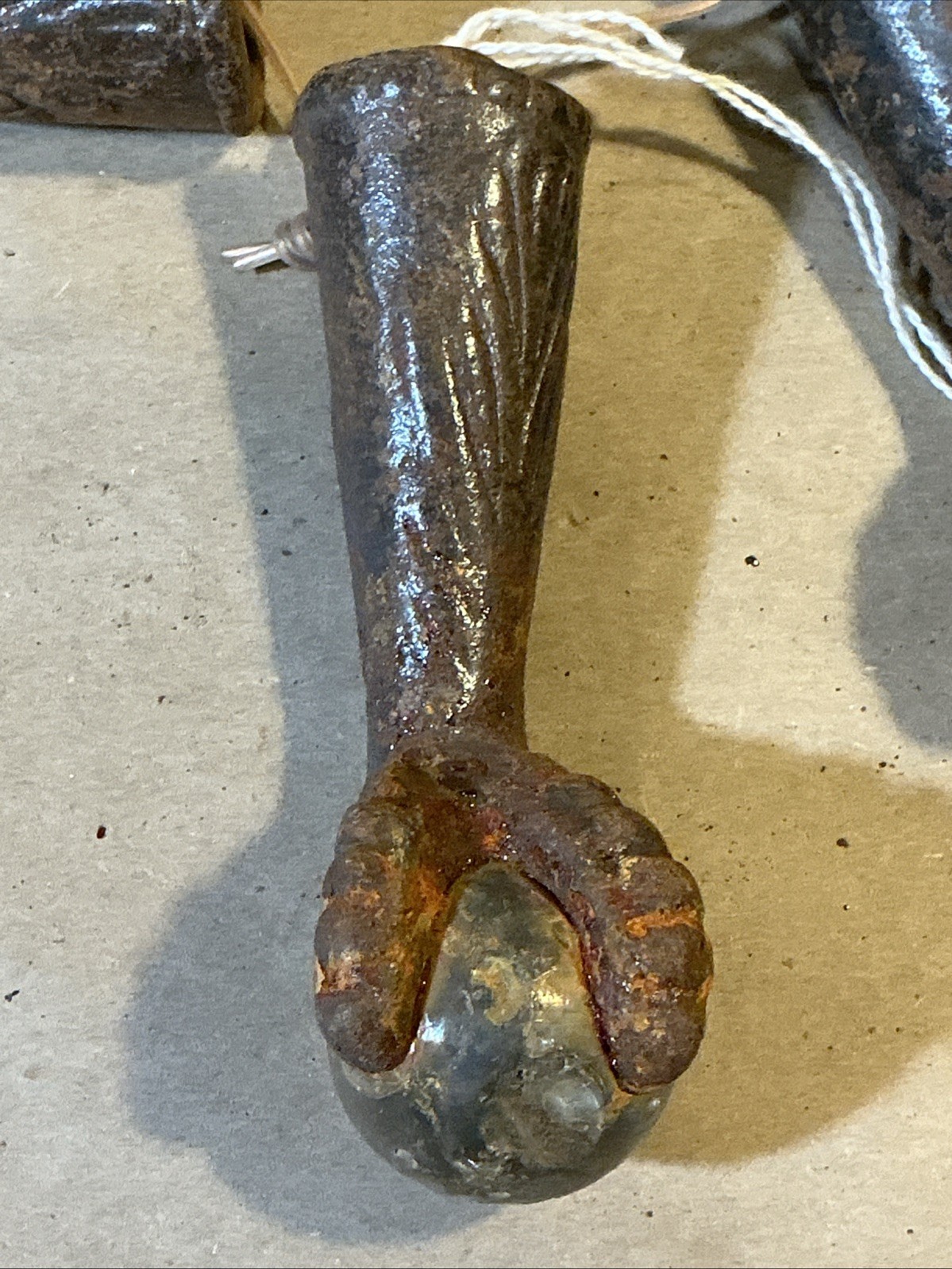 Set Of 4 Antique Cast Iron Glass Ball Table Feet Claw Feet As Is INV-AD60