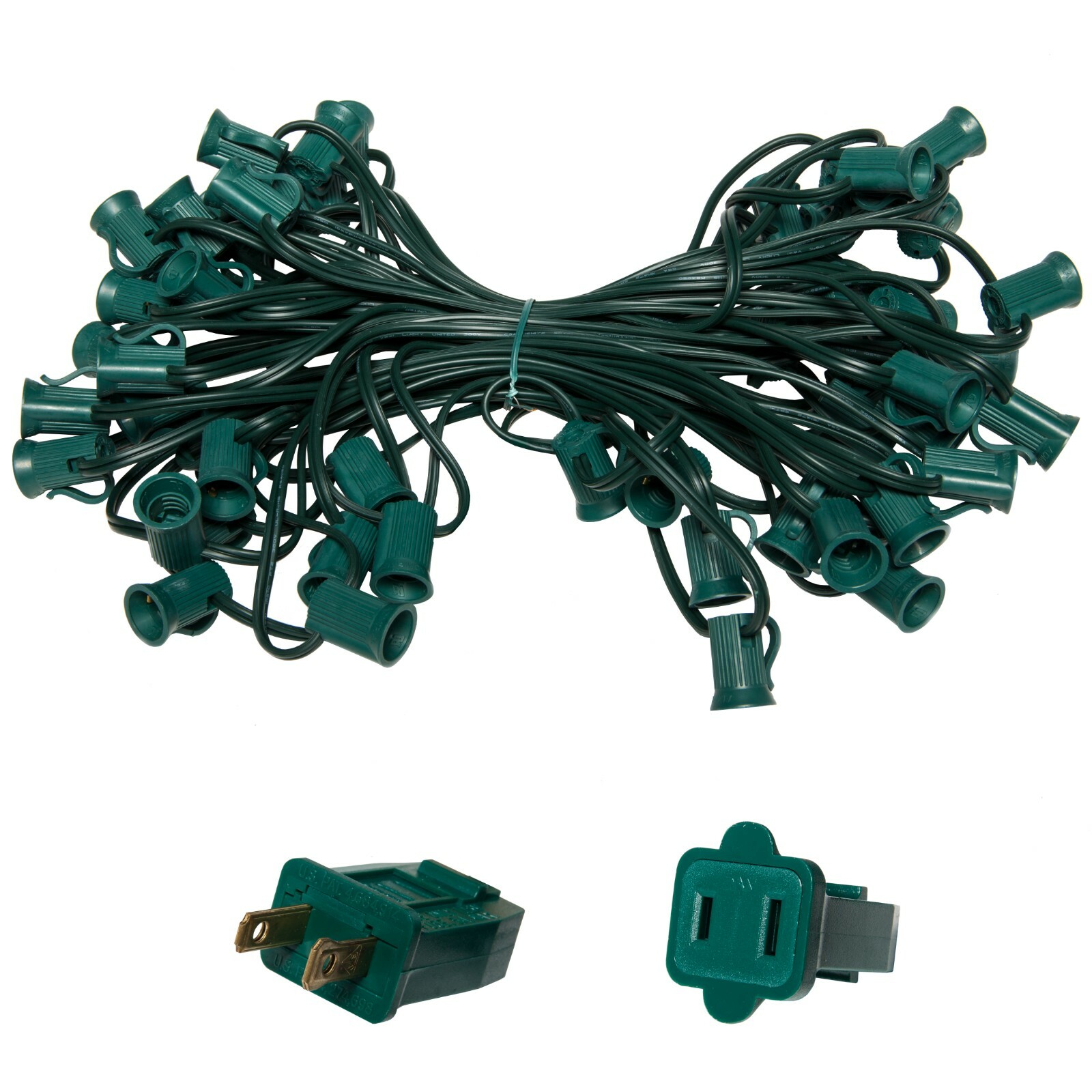 10'-100' Green Christmas Light Socket Stringer, 12" Spacing, C7/E12, 8A, SPT1