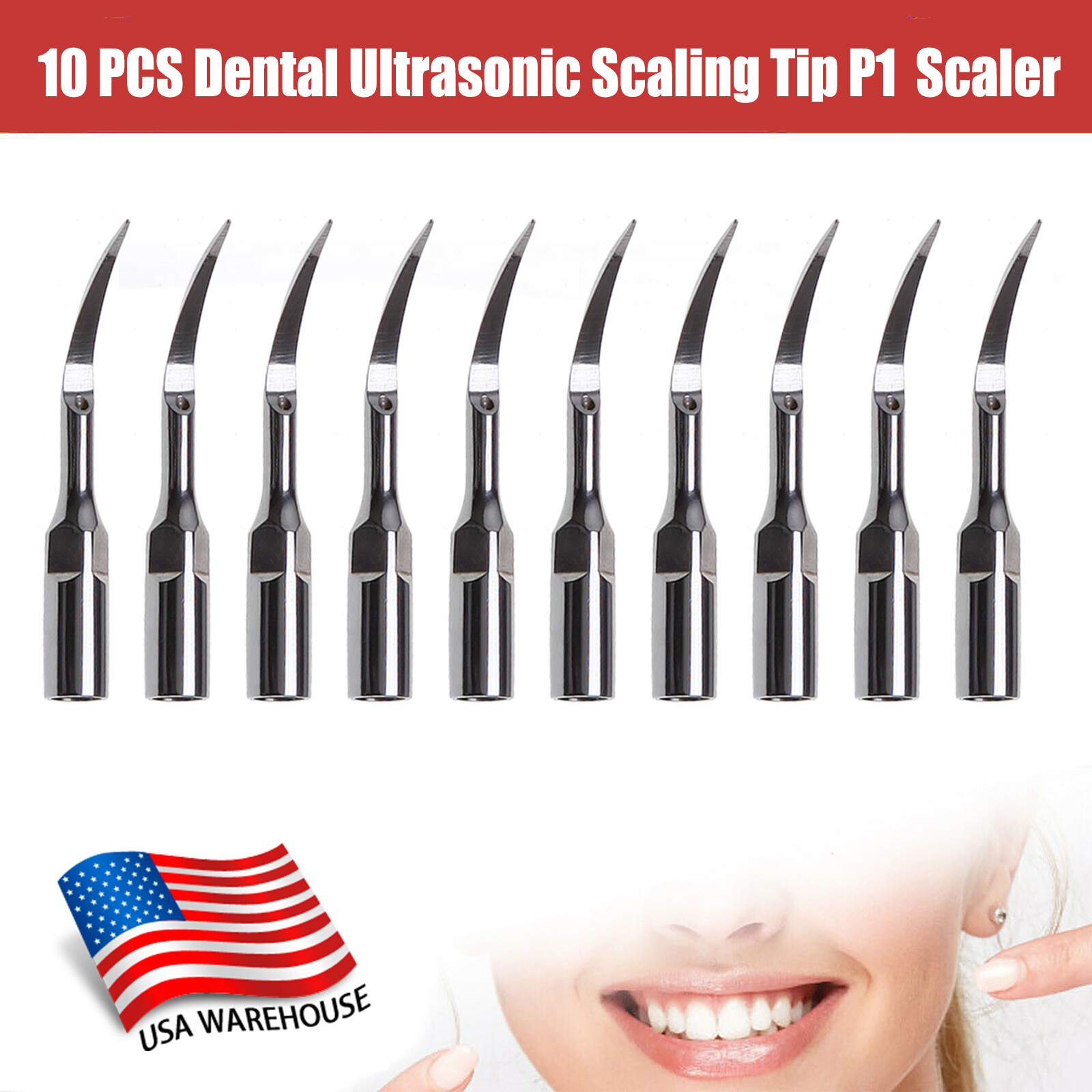 10* Dental Ultrasonic Piezo Perio Scaling Tips P1 for EMS Woodpecker Handpiece