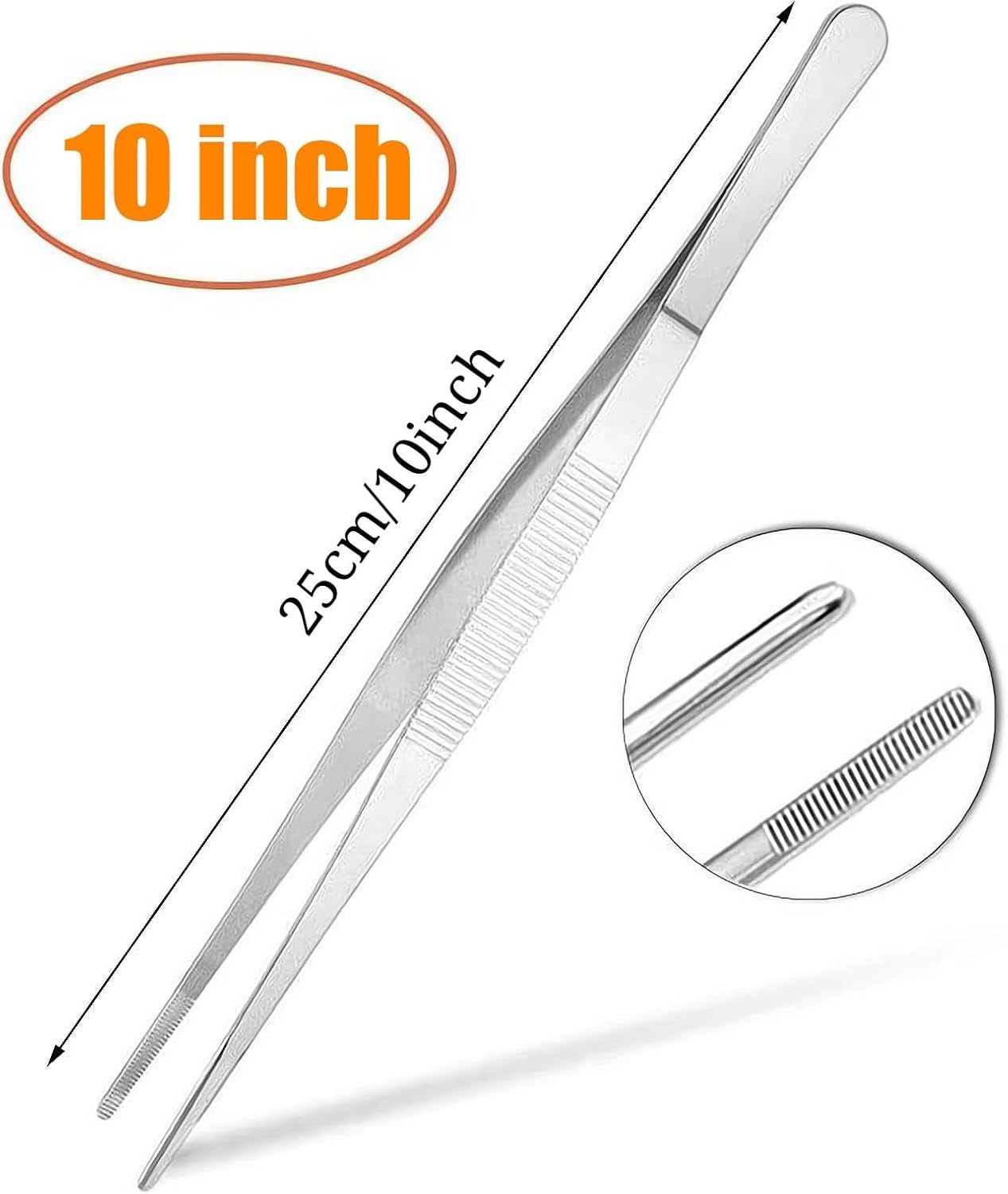 2Pcs Stainless Steel Kitchen Tweezers, 10-Inch Culinary Fine Tweezer Tongs Food.