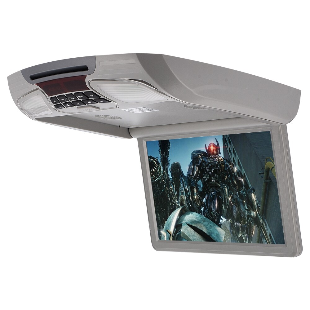 Gray 12.1" Car Flip Down Overhead Roof Mounted Monitor w/ DVD Player Wide Screen