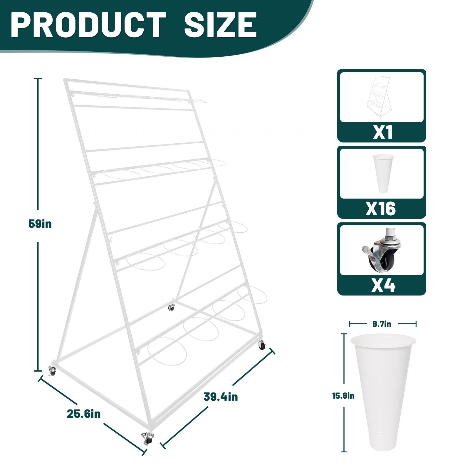 3/4 Tiers Flower Display Stand Cart w/ Round/Square &12/16 Buckets Flower Stand