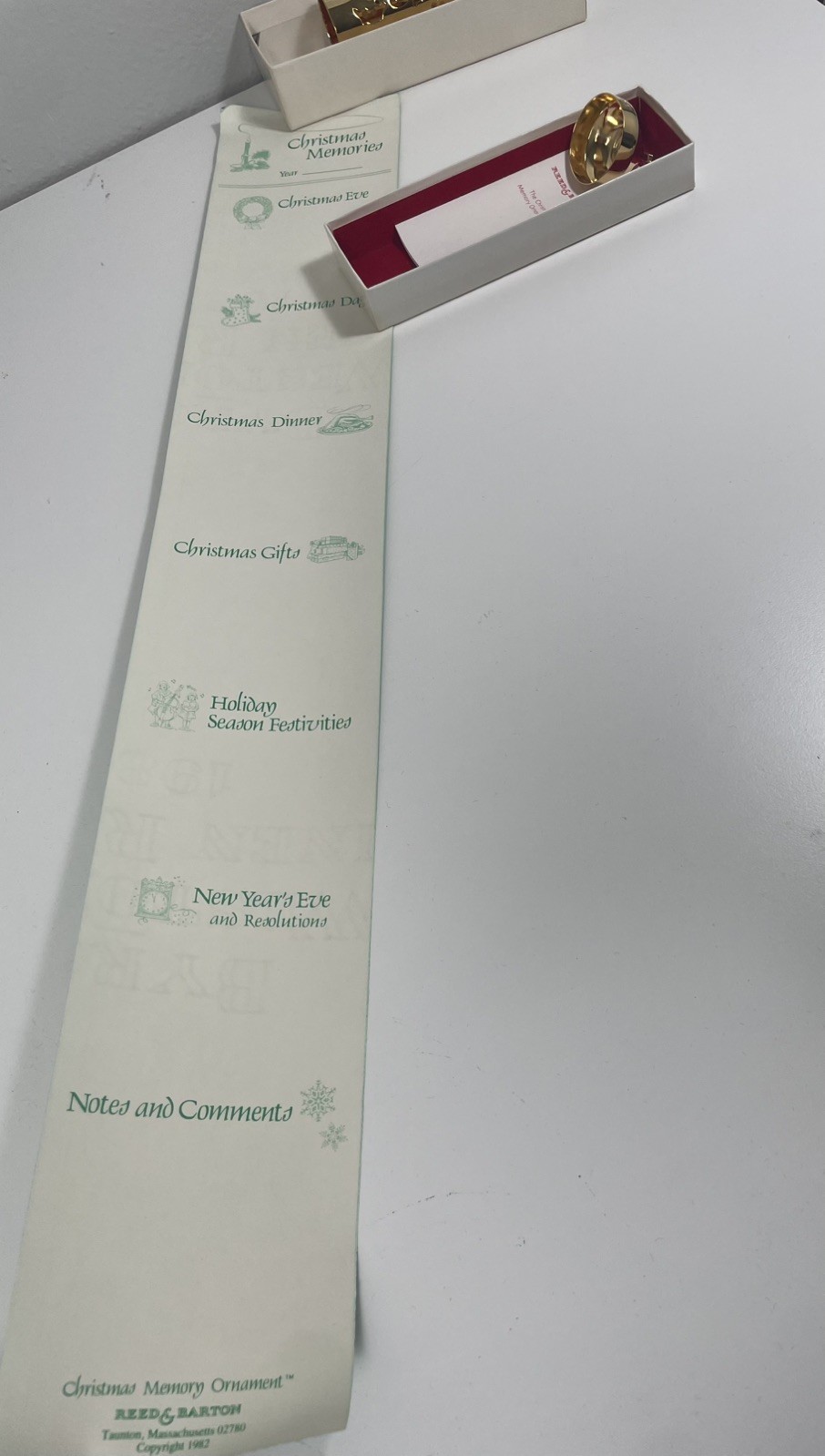 Vintage REED & BARTON Christmas memory ornament Gold-Plated Time Capsule 1982