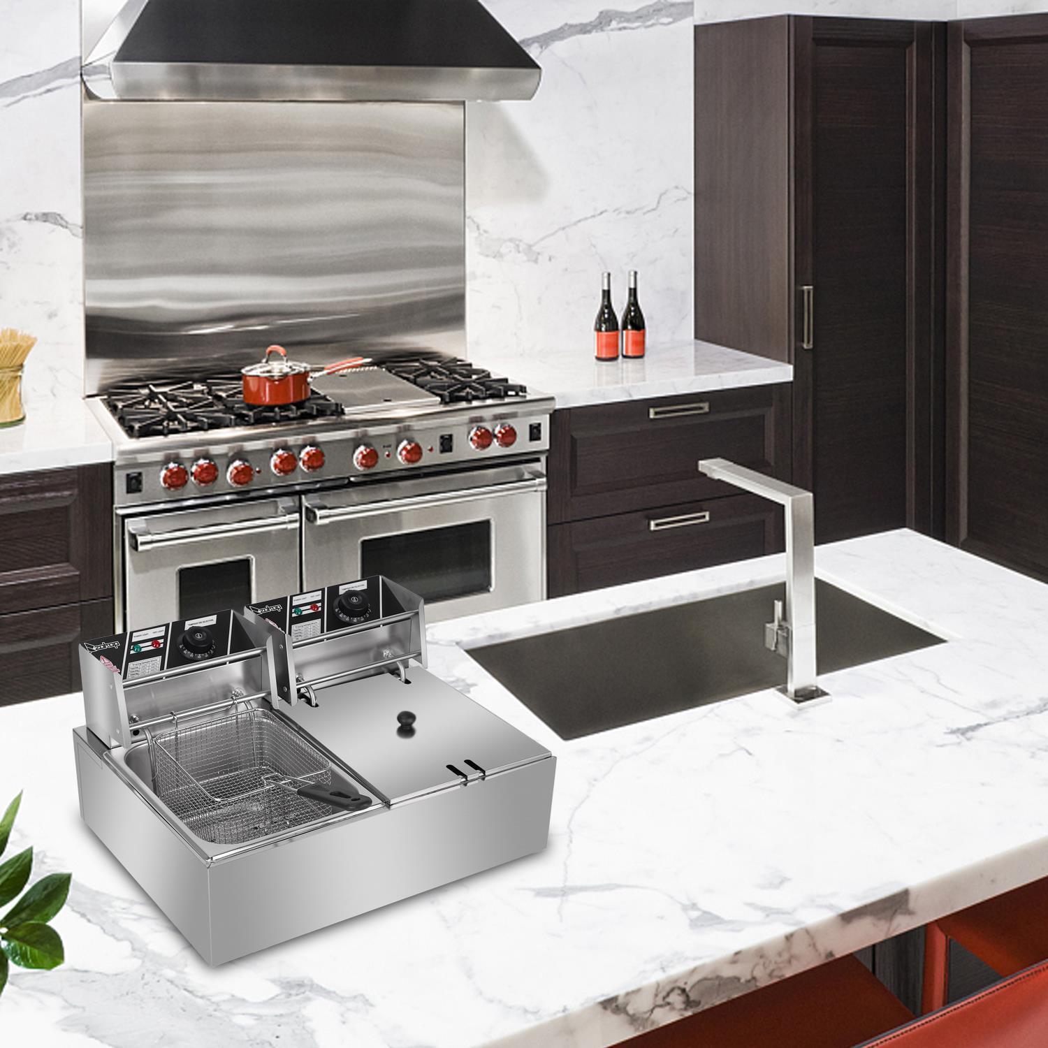 ZOKOP 5000W Electric Deep Fryer 12L Dual Fry Machine Commercial Restaurant