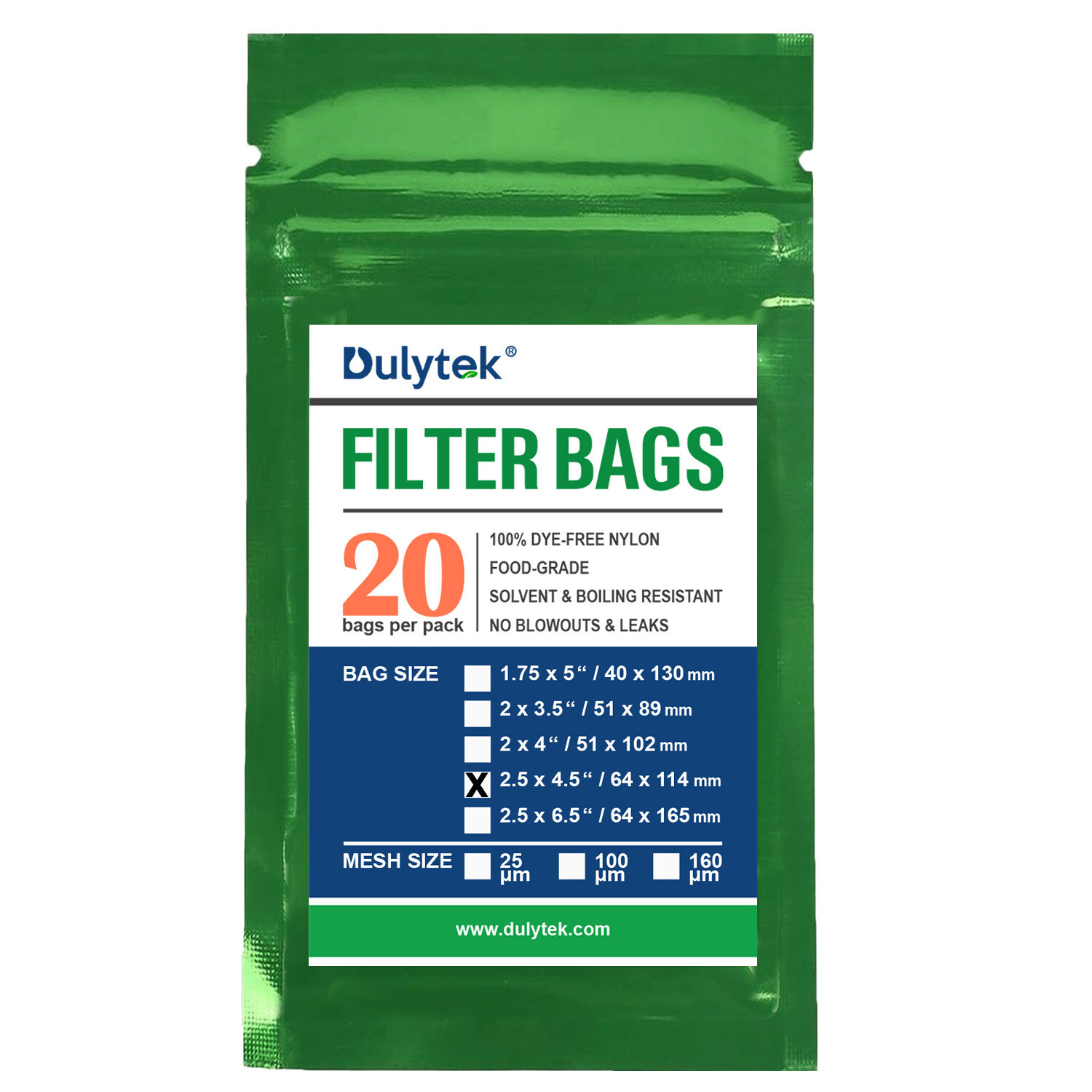 Dulytek Premium Nylon 20Pcs Filter Bags, 2.5x4.5" -- 25 / 100 / 160 Micron Mesh