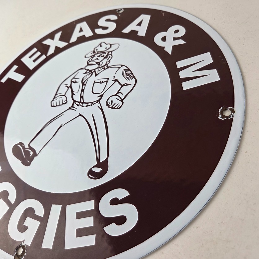 Vintage Texas A&M Sign - College Football Aggies Gas Service Pump Porcelain Sign