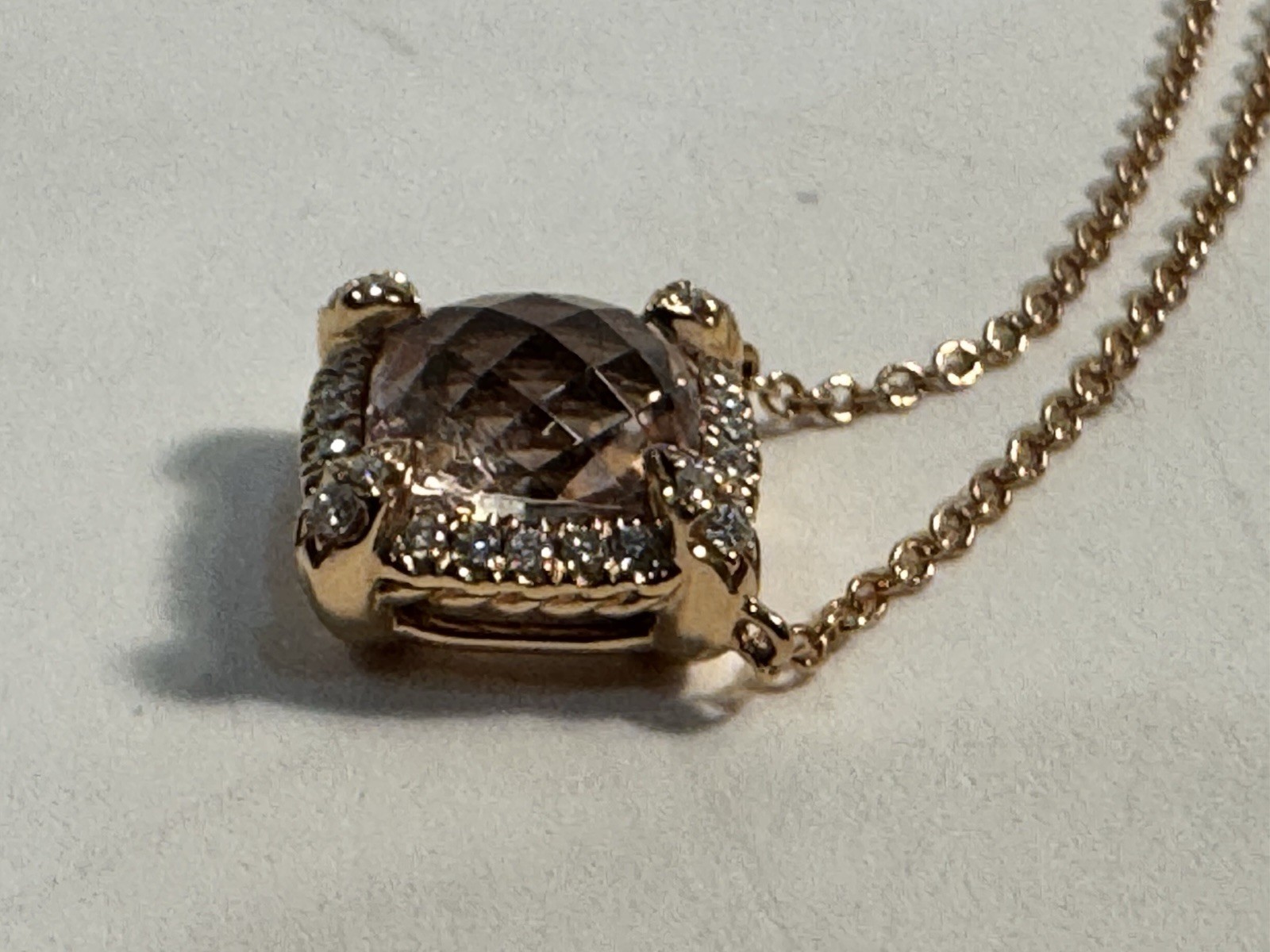 David Yurman 18k R/G Petite Chatelaine Necklace Morganite Diamonds Retail $2,050