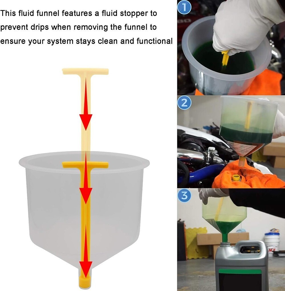 Spill Proof Radiator Coolant Filling Funnel Kit 15-pcs Cooling System fill kit