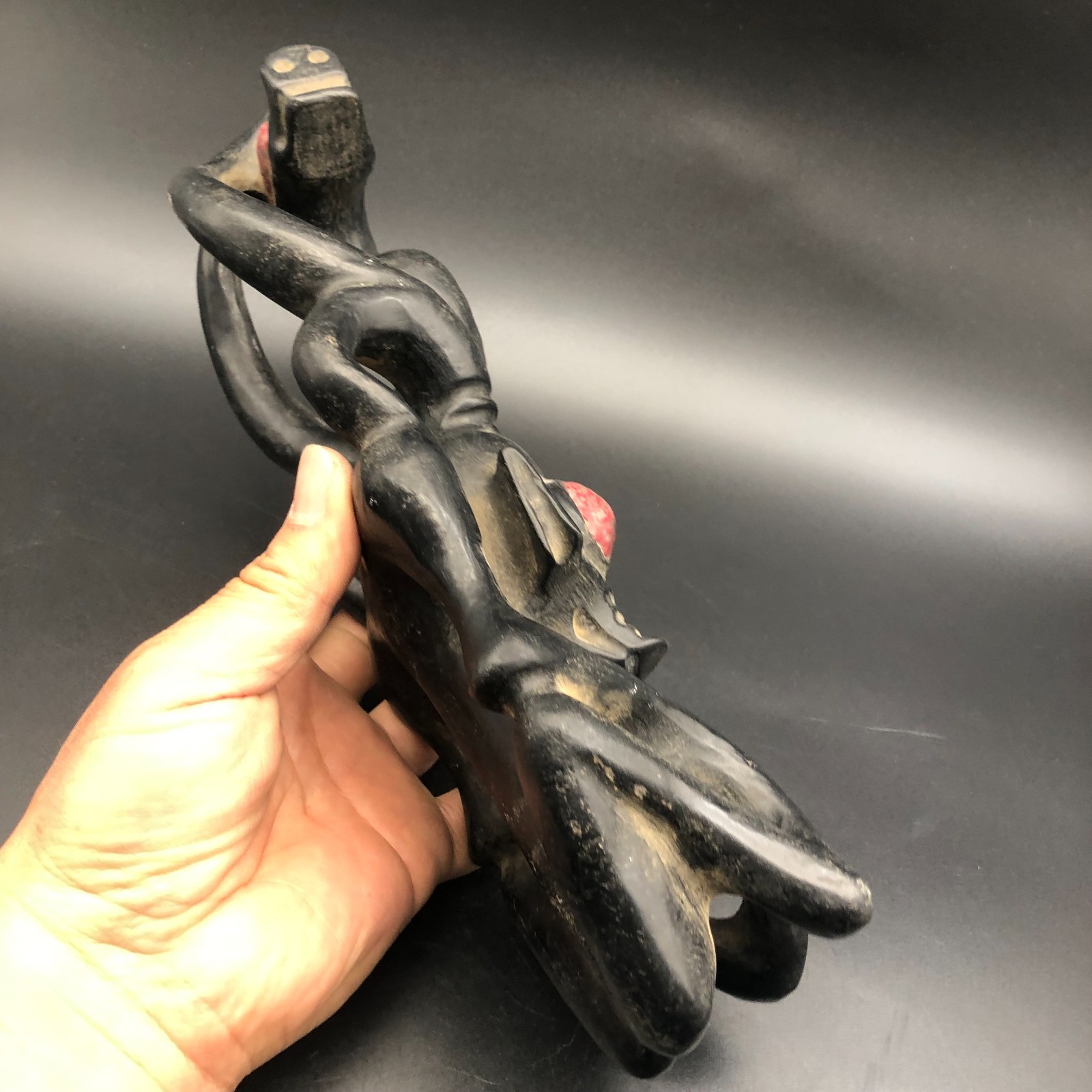 Old HongShan Culture Meteorite Jade Hand-Carved Sun God Helios&Pig Dragon Statue