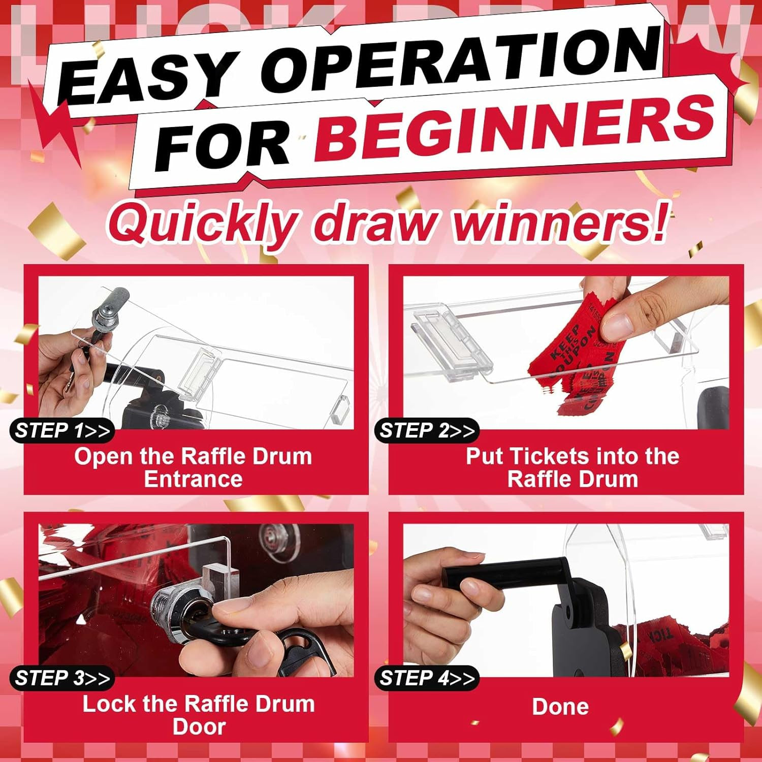 Clear Acrylic Raffle Drum Hexagon Ticket Spinner Box, New