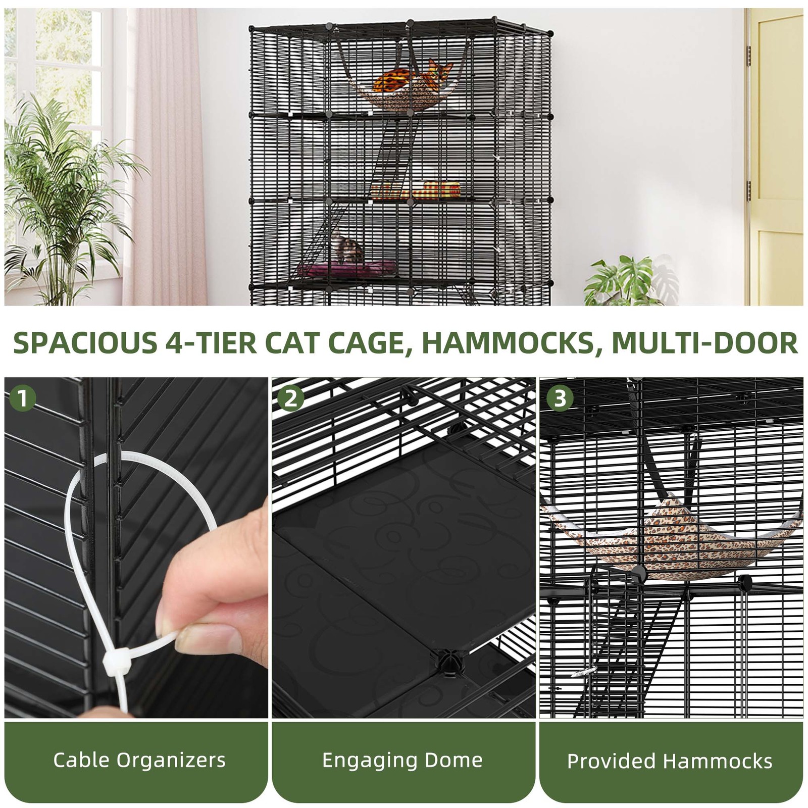 41x55" Black 4 Tier Ferret Cage Free Hammock Metal Rabbit Hutch Cat Catio