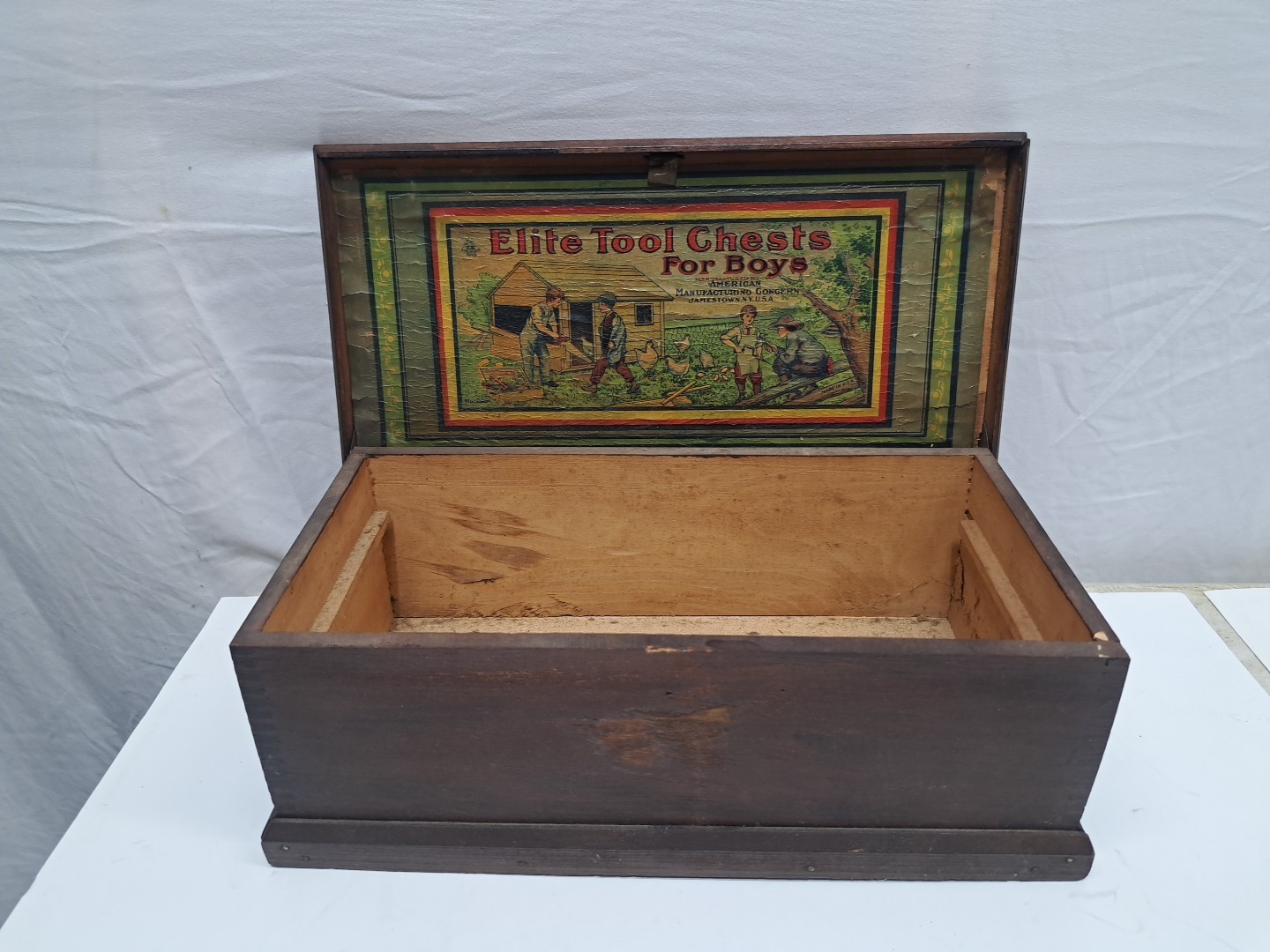 Antique Elite Tool Chests For Boys Wooden Tool Box #510 Paper Label 1900's USA