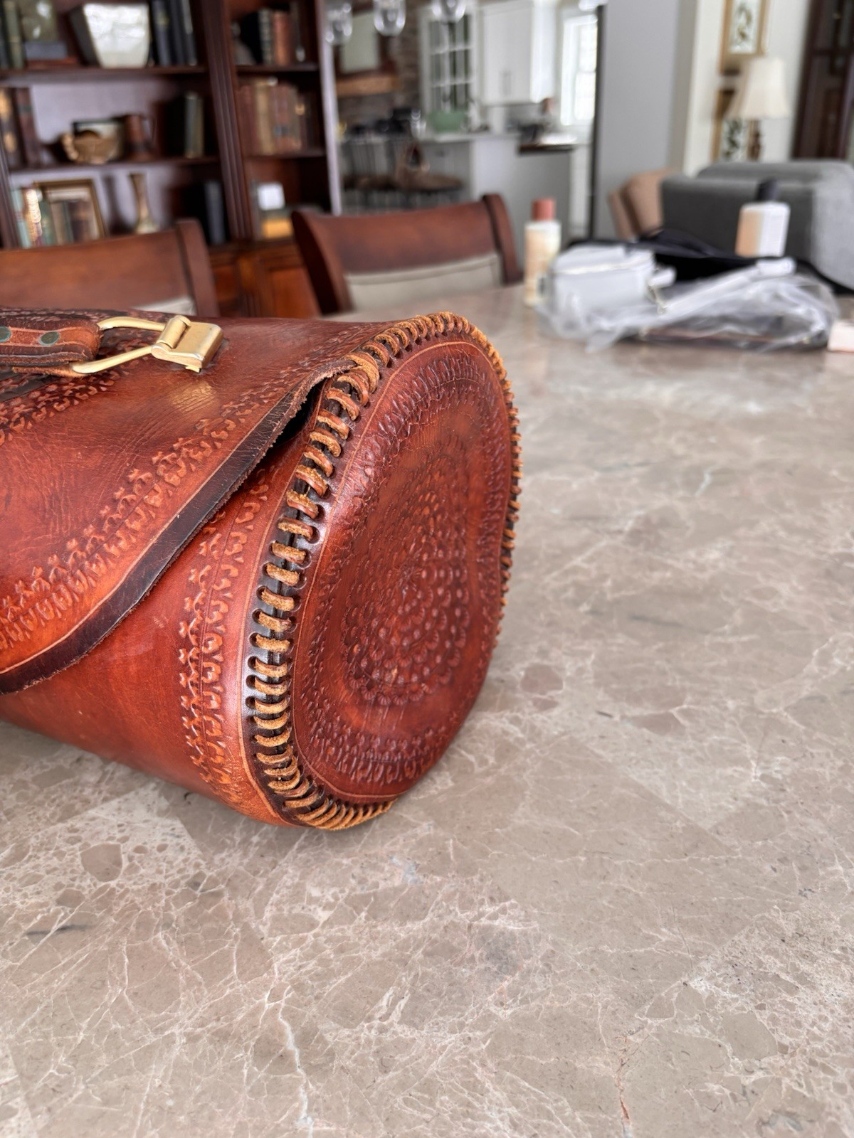 Gorgeous Hand Made Tooled LEATHER Vintage Old Mexico 1950’s Purse Bag