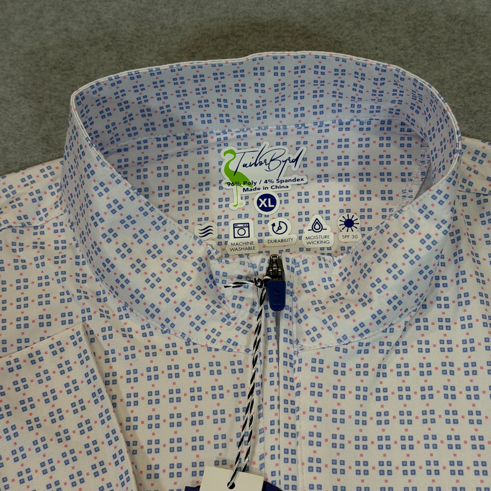 TailorByrd Performance 1/4 Zip Pullover Men's XL White Geo Print Active/Golf NWT