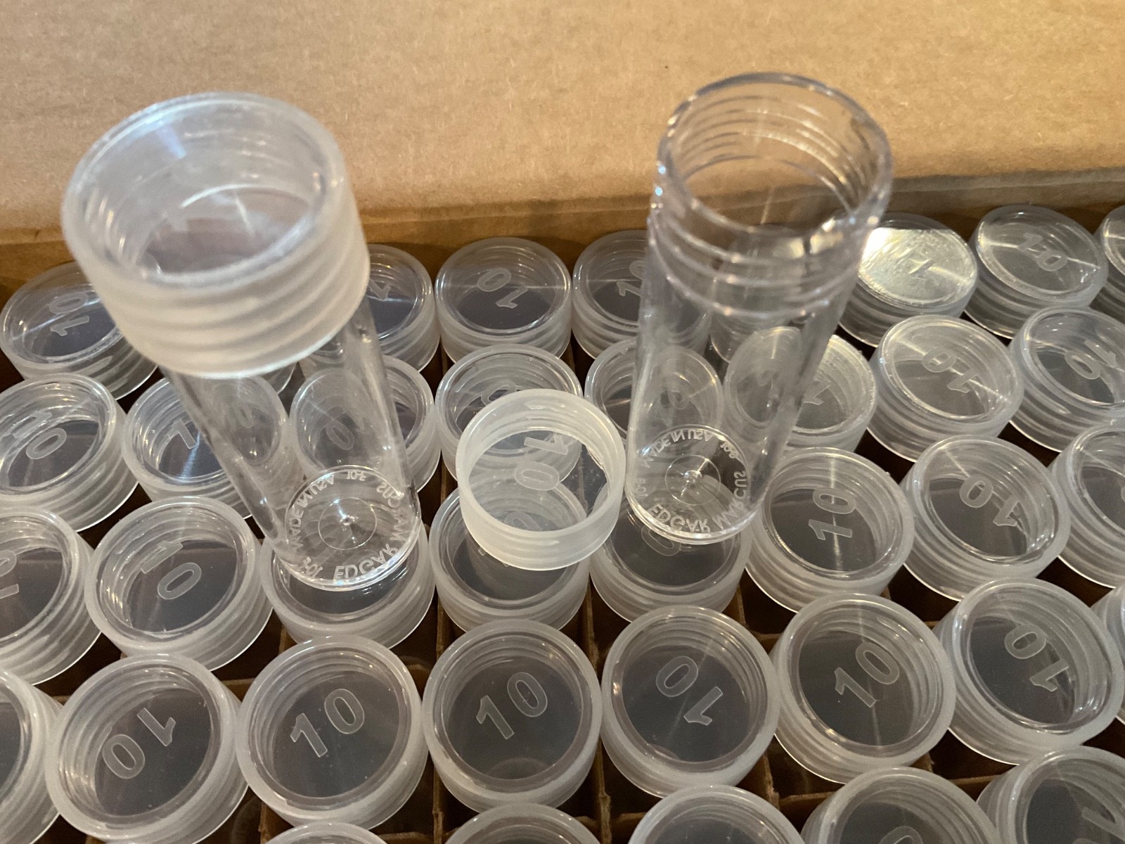 100 New Whitman Kointube Coin Tubes for Dimes (10 cent) FULL BOX Made in USA