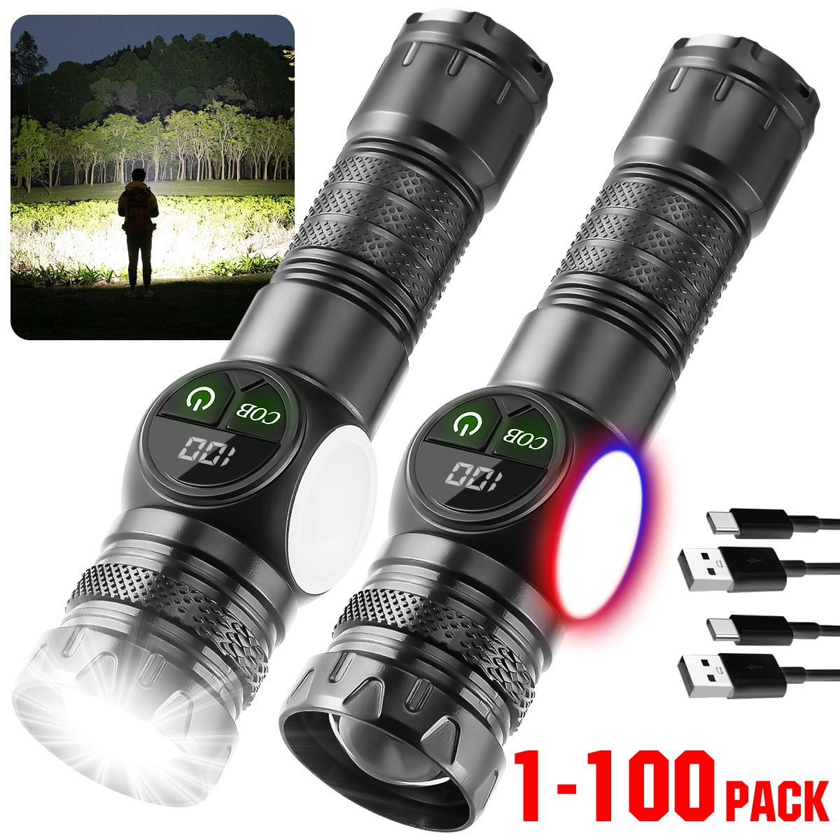 1-100x 99000000Lumen Super Bright LED Flashlight Rechargeable Magnetic LED Light