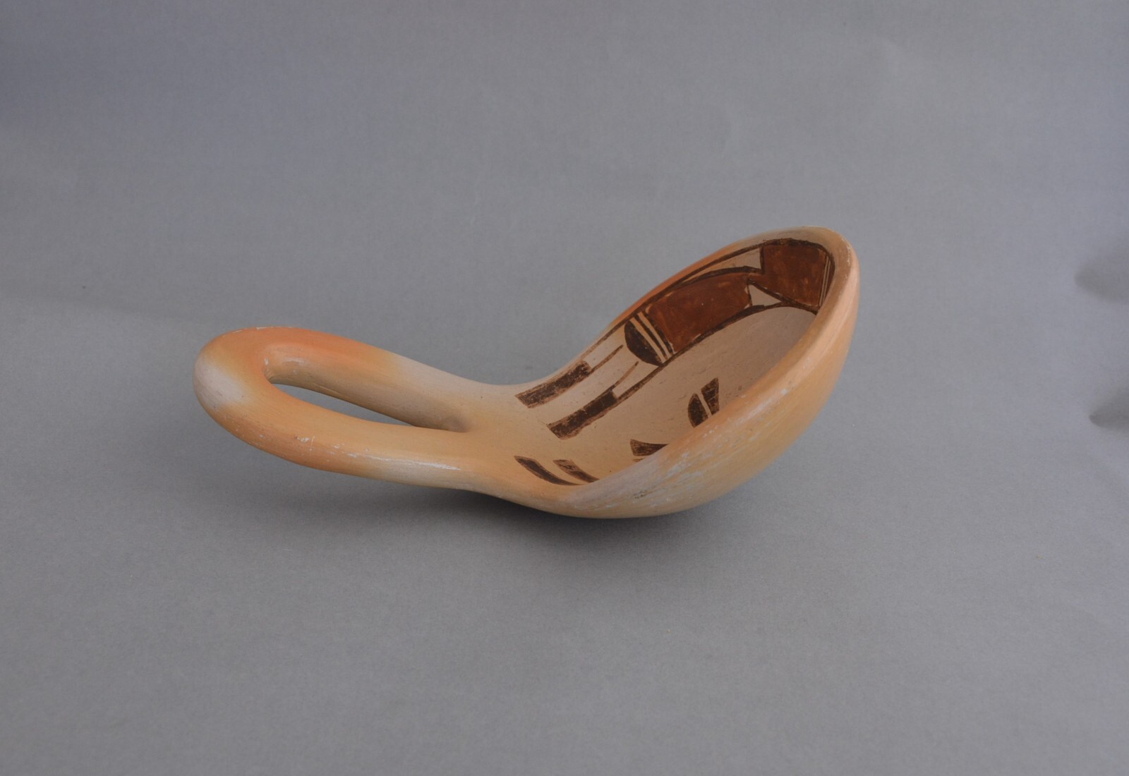 Large Old Hopi Indian Pottery Ladle - Polychrome - Cross Design - 10"