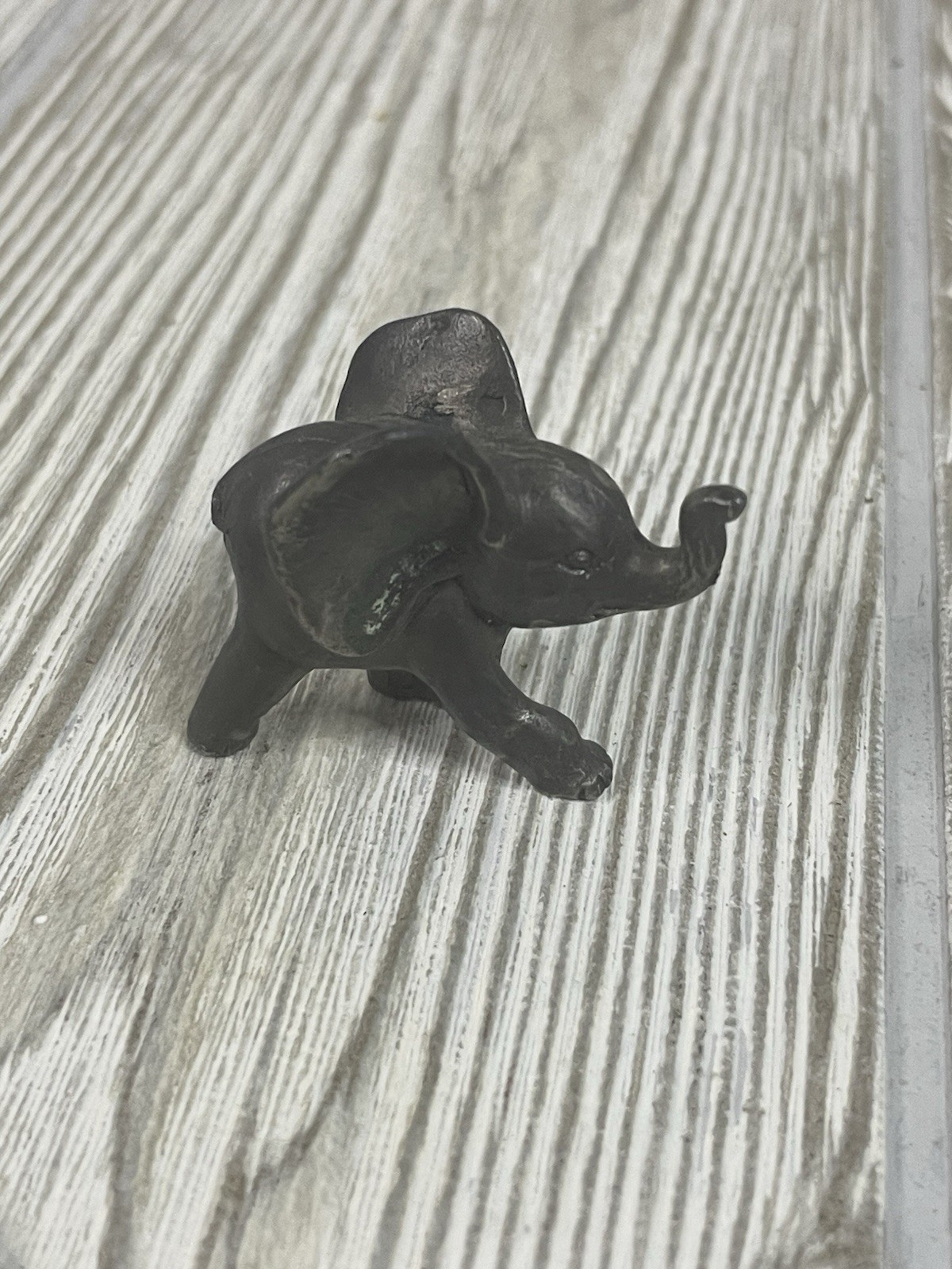 Pewter African Elephant Figurine Collectible Dumbo Trunk Up 1.5" Tall Stamped