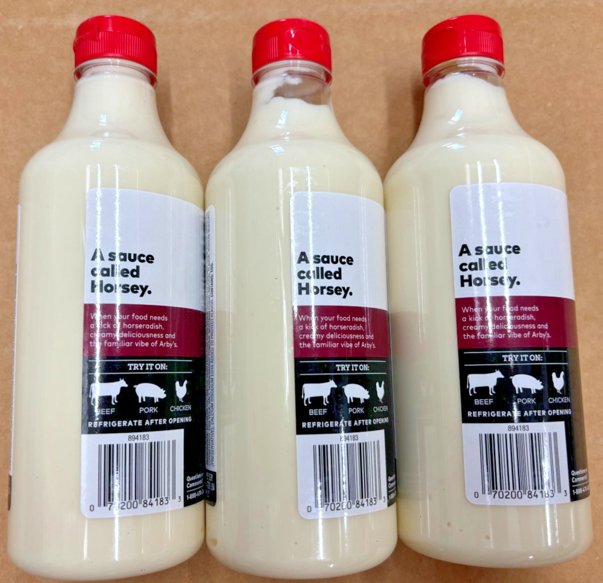 3 Pack Arby's Horsey Sauce 16 Oz Horseradish Dipping Big Bottles NEW (BB:08/25)