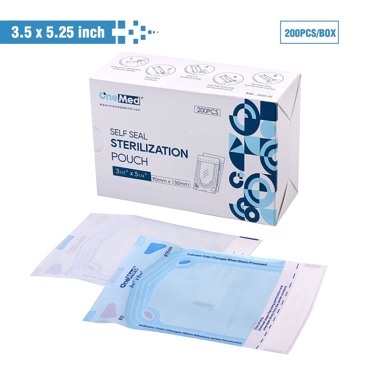 OneMed Self Seal Sterilization Pouches, for Dental Tattoo Nail 3.5"x5.25"-200